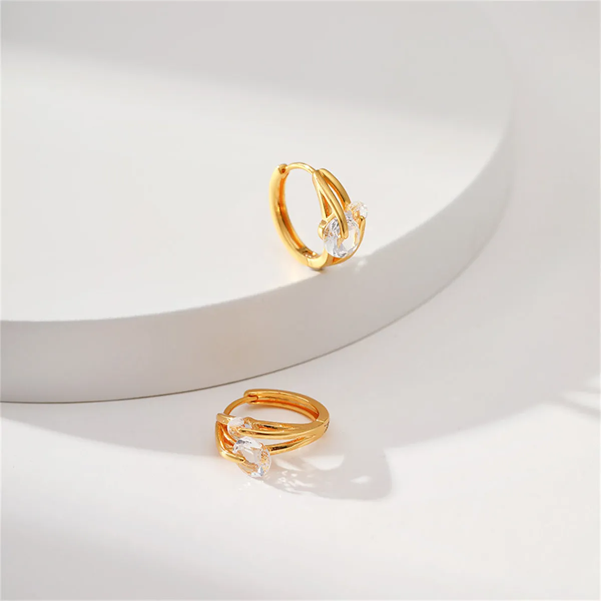 Cubic Zirconia & 18K Gold-Plated Huggie Earrings