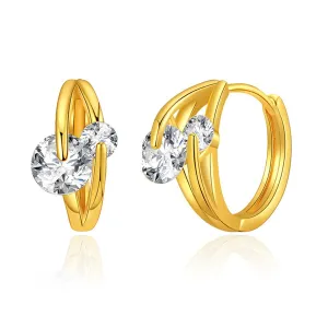 Cubic Zirconia & 18K Gold-Plated Huggie Earrings