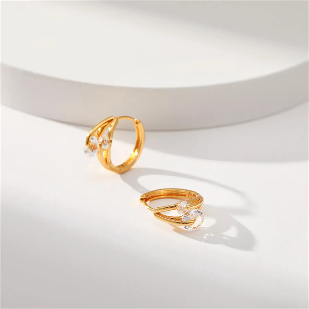 Cubic Zirconia & 18K Gold-Plated Huggie Earrings