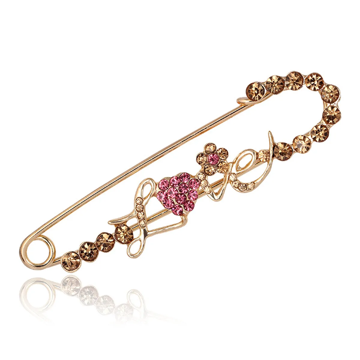 Cubic Zirconia & 18K Gold-Plated 'Love' Pin Brooch