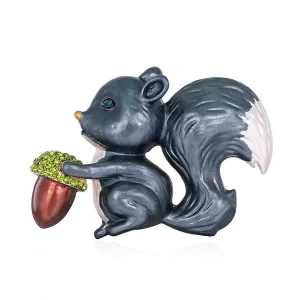 Cubic Zirconia & Black Oil Drop Squirrel Brooch