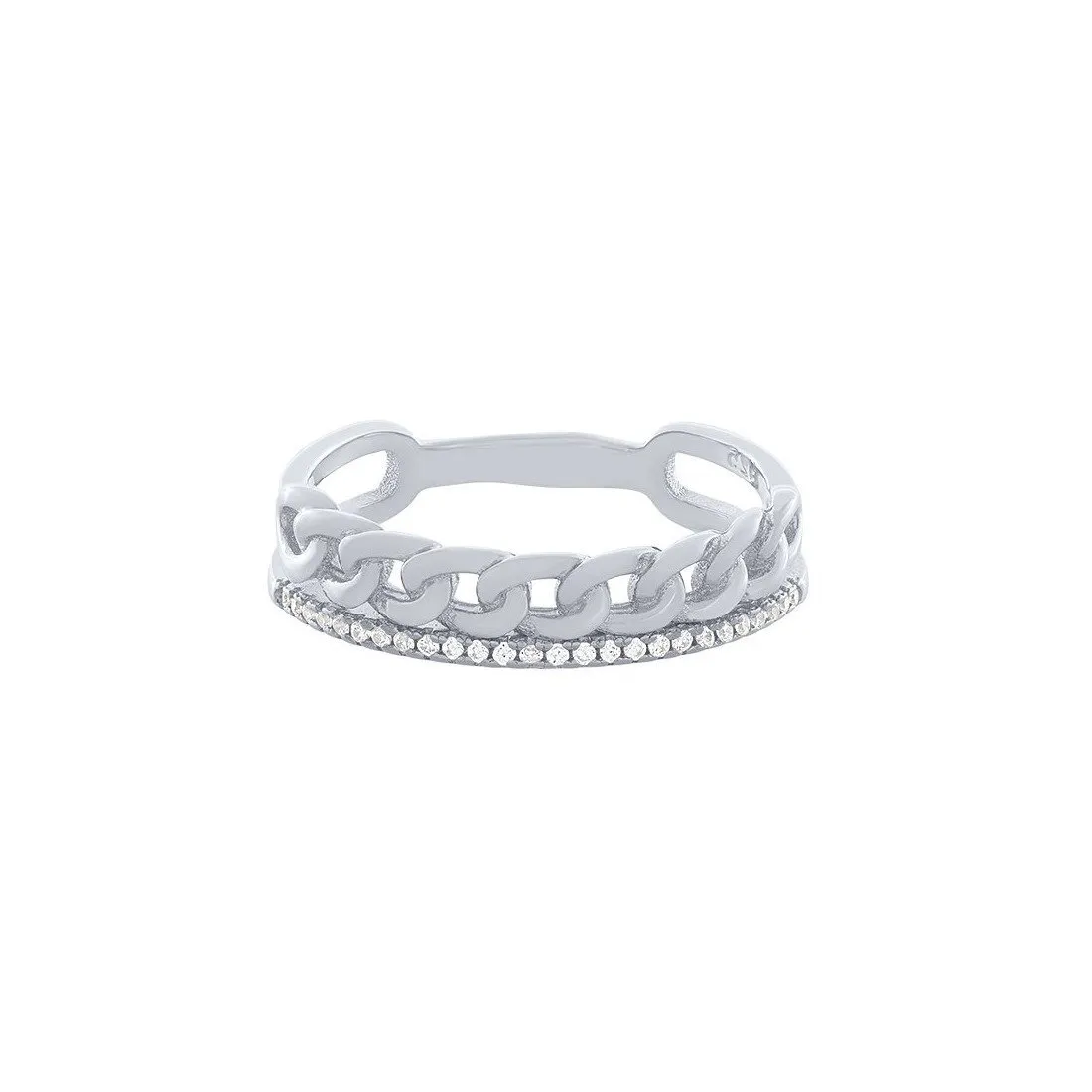 Cubic Zirconia & Curb Two Ring Set in Sterling Silver