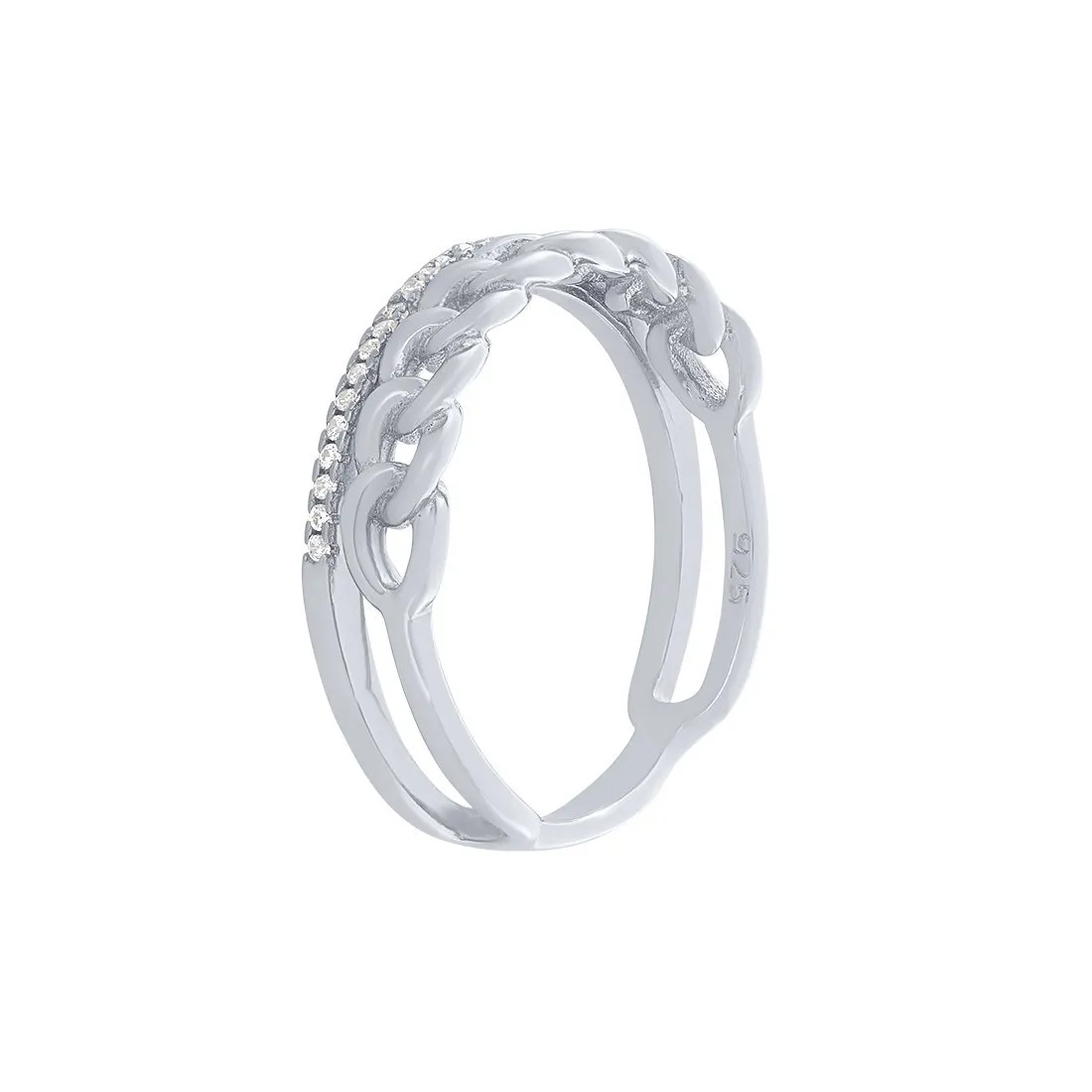 Cubic Zirconia & Curb Two Ring Set in Sterling Silver