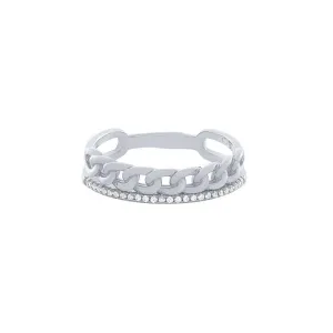 Cubic Zirconia & Curb Two Ring Set in Sterling Silver
