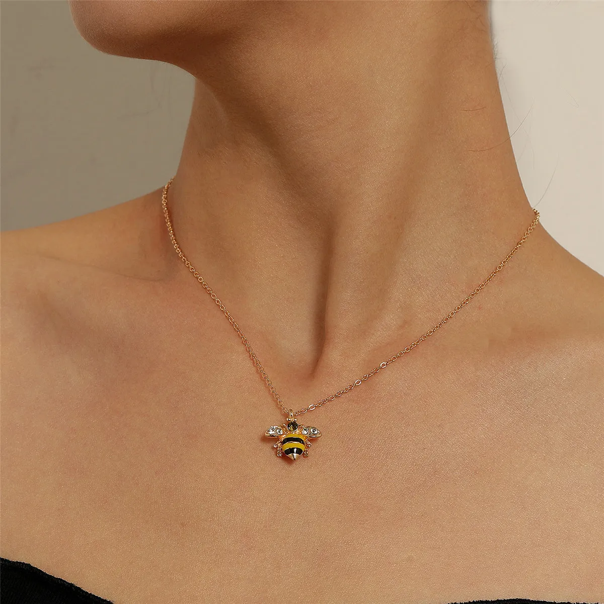 Cubic Zirconia & Enamel 18K Gold-Plated Bee Pendant Necklace