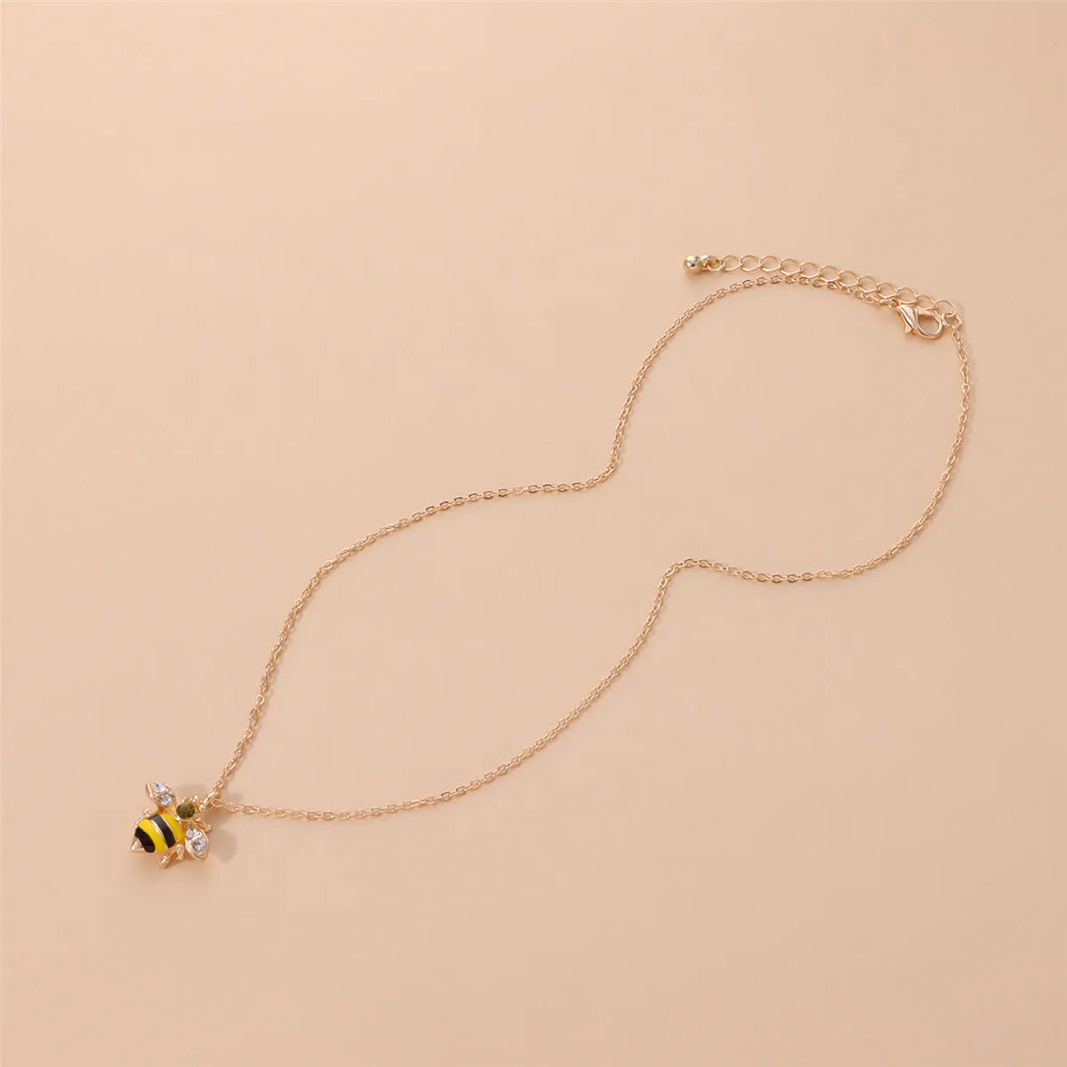 Cubic Zirconia & Enamel 18K Gold-Plated Bee Pendant Necklace