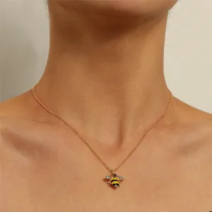 Cubic Zirconia & Enamel 18K Gold-Plated Bee Pendant Necklace