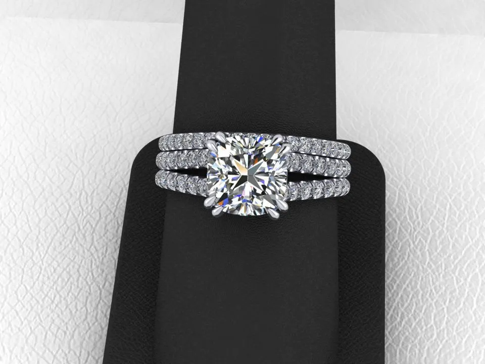Cushion Cut Bridal Set Moissanite & Diamond Wedding Ring Set