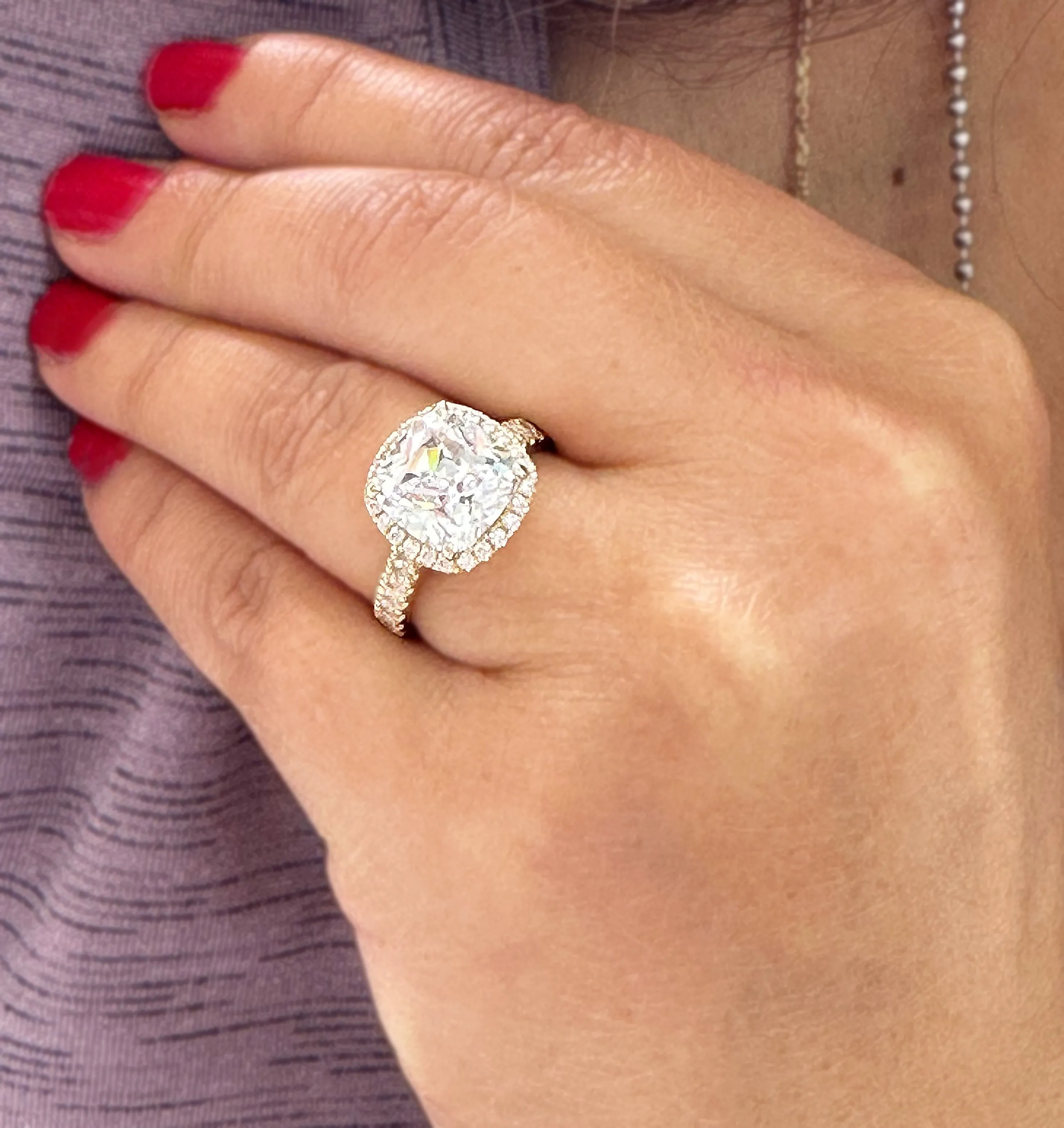 Cushion Cut Moissanite And Round Cut Sides Engagement Ring Set In 14k Solid White Gold Bridal Ring Halo Style Wedding Ring 6.00ctw