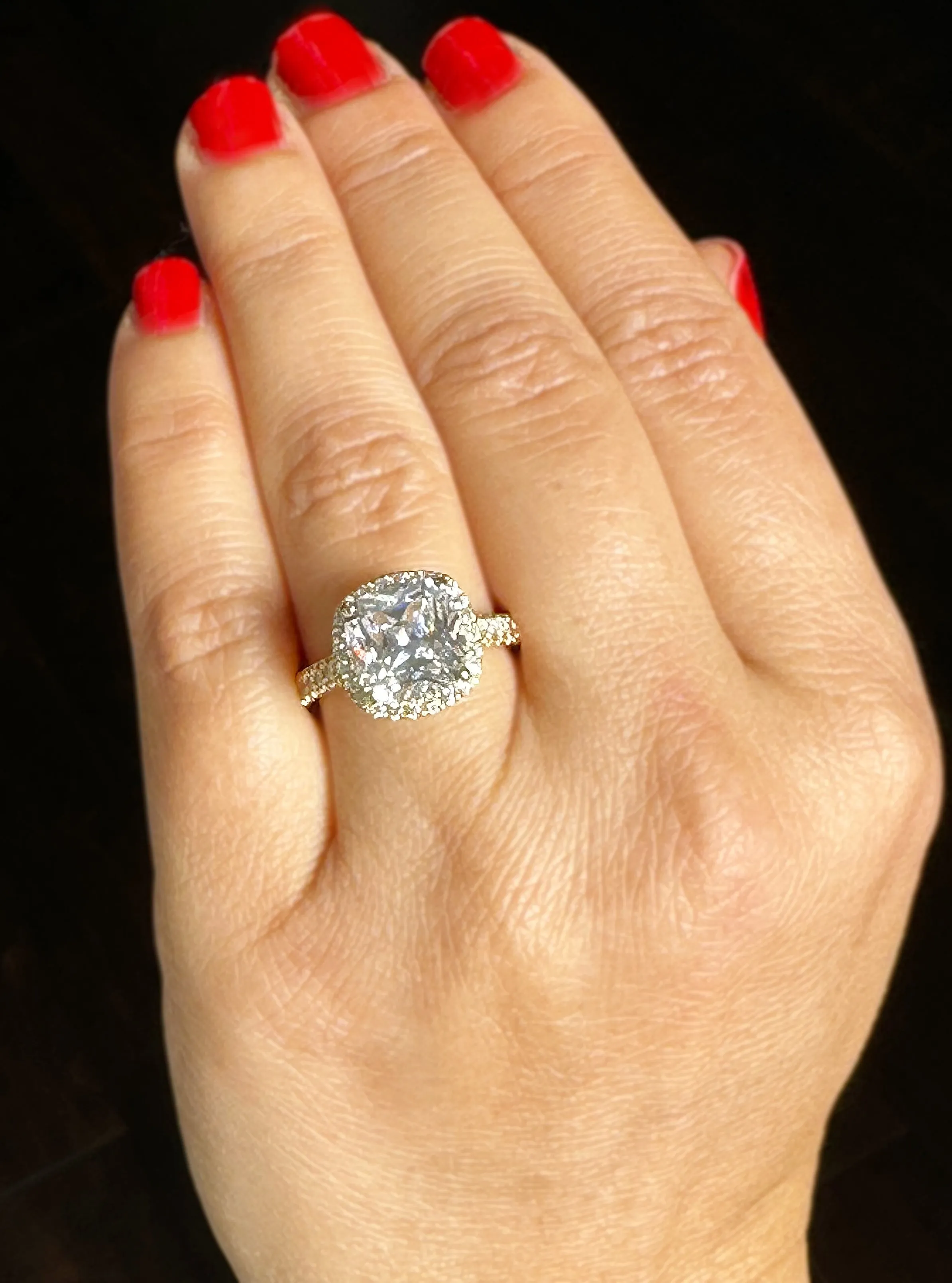 Cushion Cut Moissanite And Round Cut Sides Engagement Ring Set In 14k Solid White Gold Bridal Ring Halo Style Wedding Ring 6.00ctw
