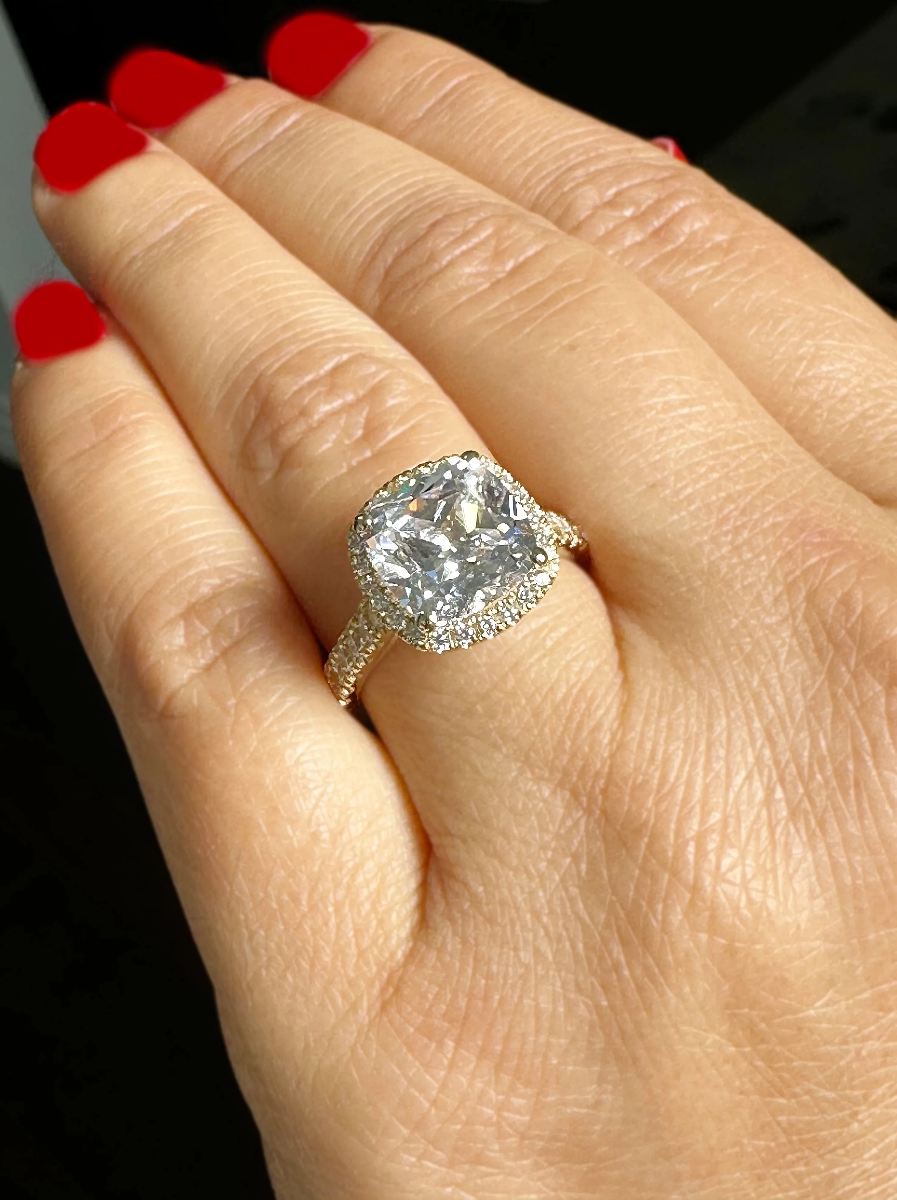 Cushion Cut Moissanite And Round Cut Sides Engagement Ring Set In 14k Solid White Gold Bridal Ring Halo Style Wedding Ring 6.00ctw