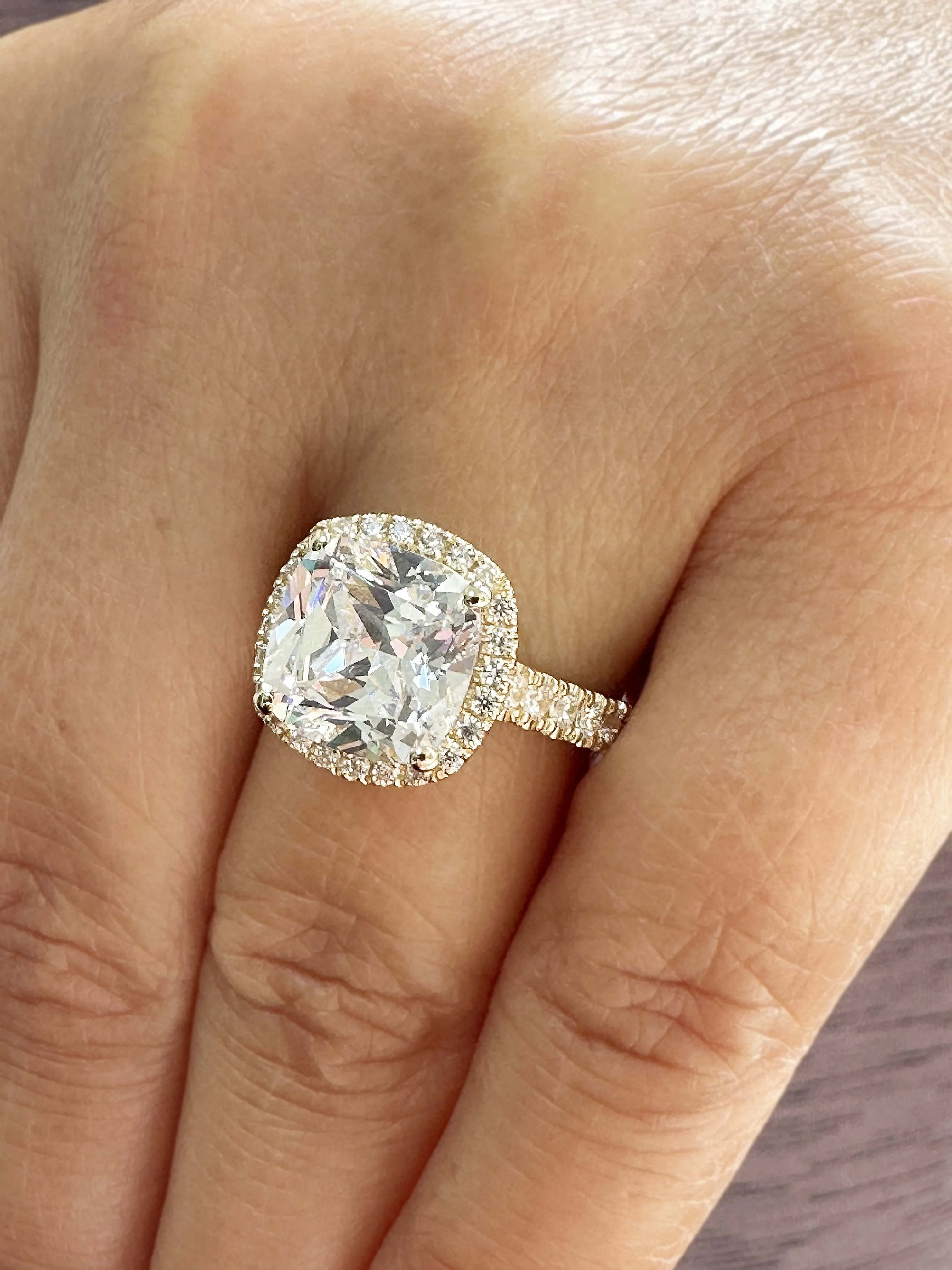 Cushion Cut Moissanite And Round Cut Sides Engagement Ring Set In 14k Solid White Gold Bridal Ring Halo Style Wedding Ring 6.00ctw