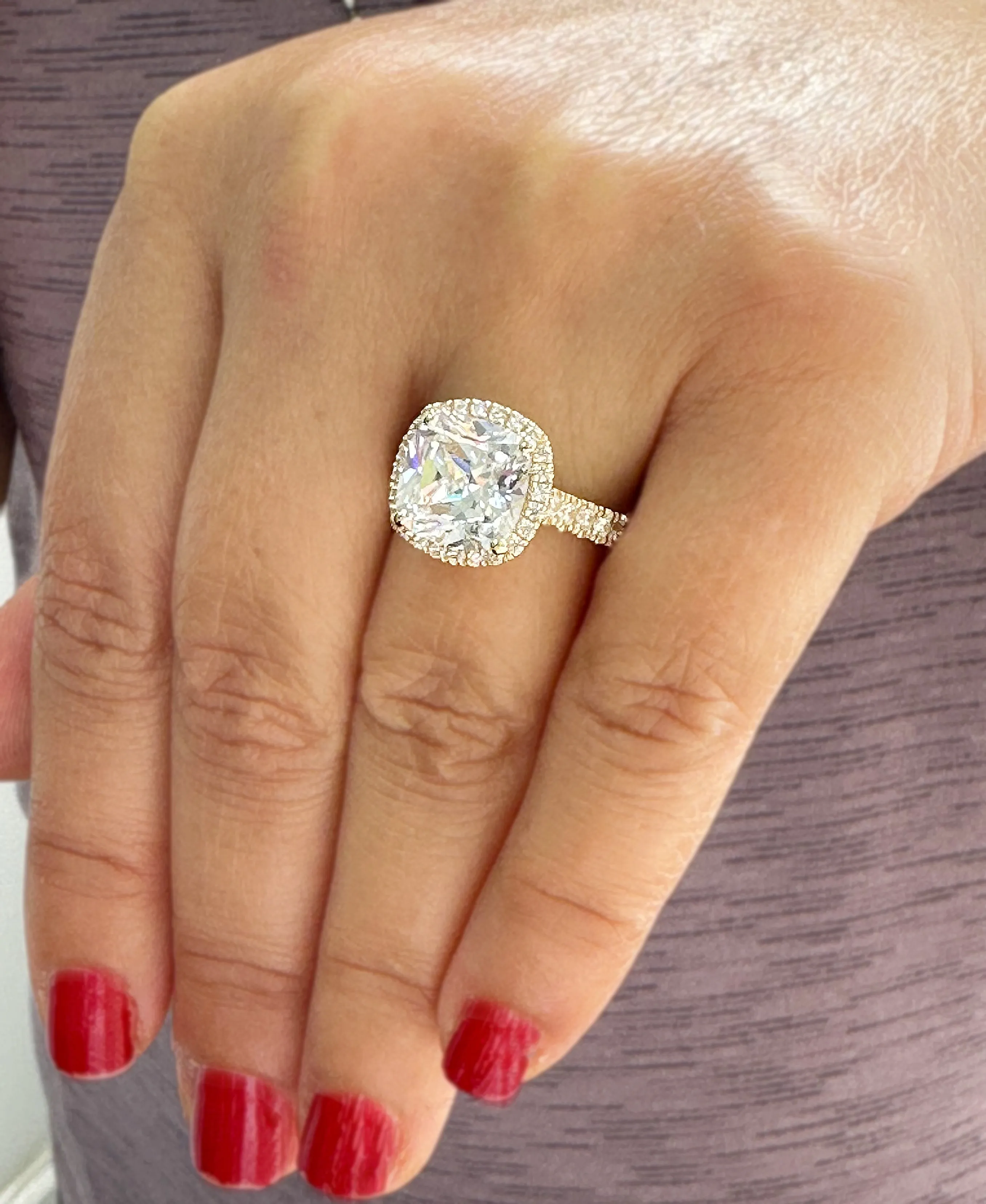 Cushion Cut Moissanite And Round Cut Sides Engagement Ring Set In 14k Solid White Gold Bridal Ring Halo Style Wedding Ring 6.00ctw