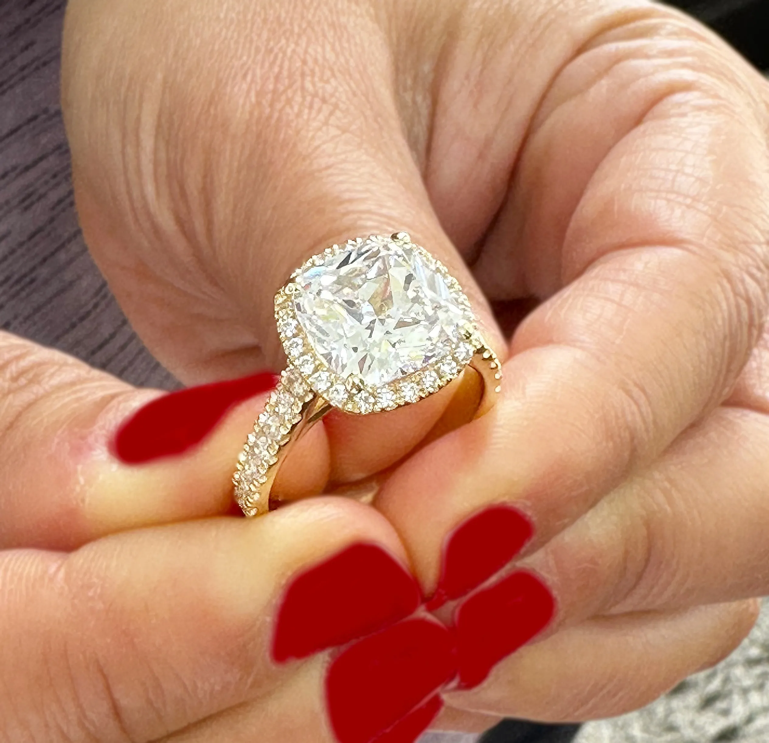 Cushion Cut Moissanite And Round Cut Sides Engagement Ring Set In 14k Solid White Gold Bridal Ring Halo Style Wedding Ring 6.00ctw