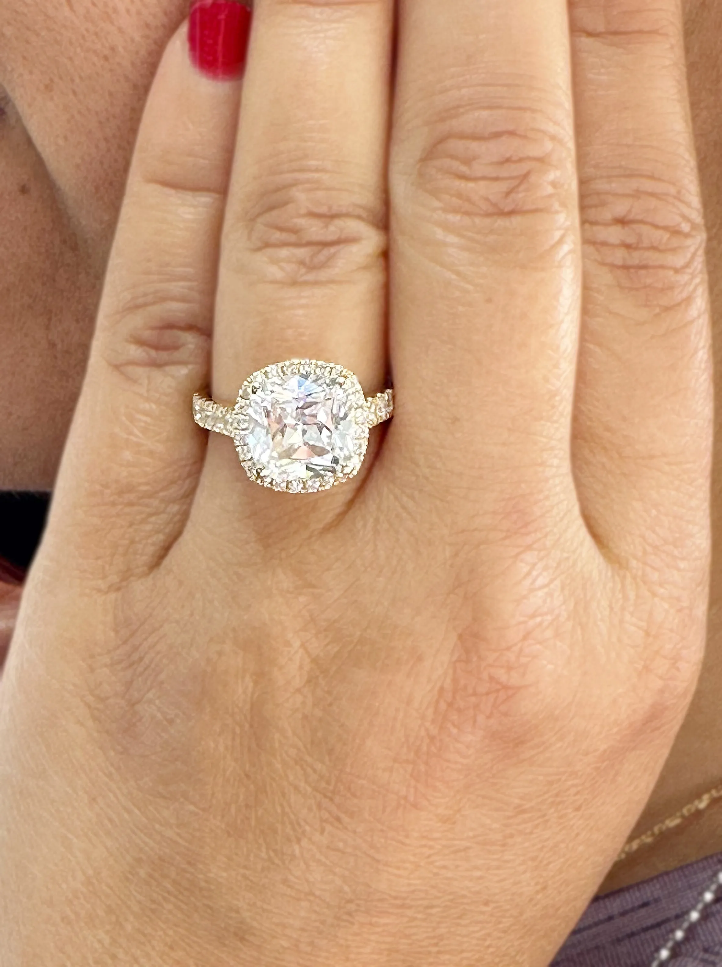 Cushion Cut Moissanite And Round Cut Sides Engagement Ring Set In 14k Solid White Gold Bridal Ring Halo Style Wedding Ring 6.00ctw