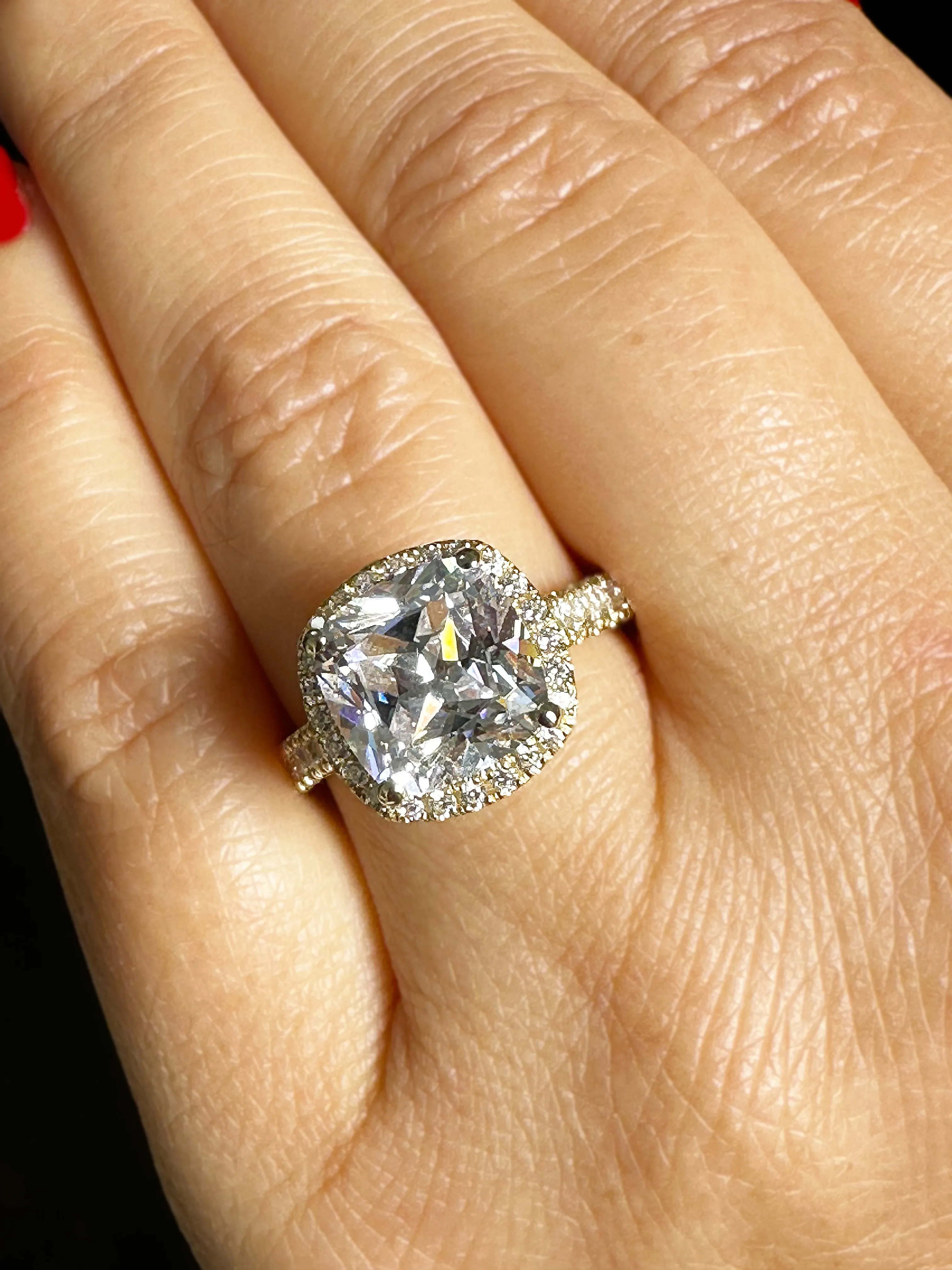 Cushion Cut Moissanite And Round Cut Sides Engagement Ring Set In 14k Solid White Gold Bridal Ring Halo Style Wedding Ring 6.00ctw