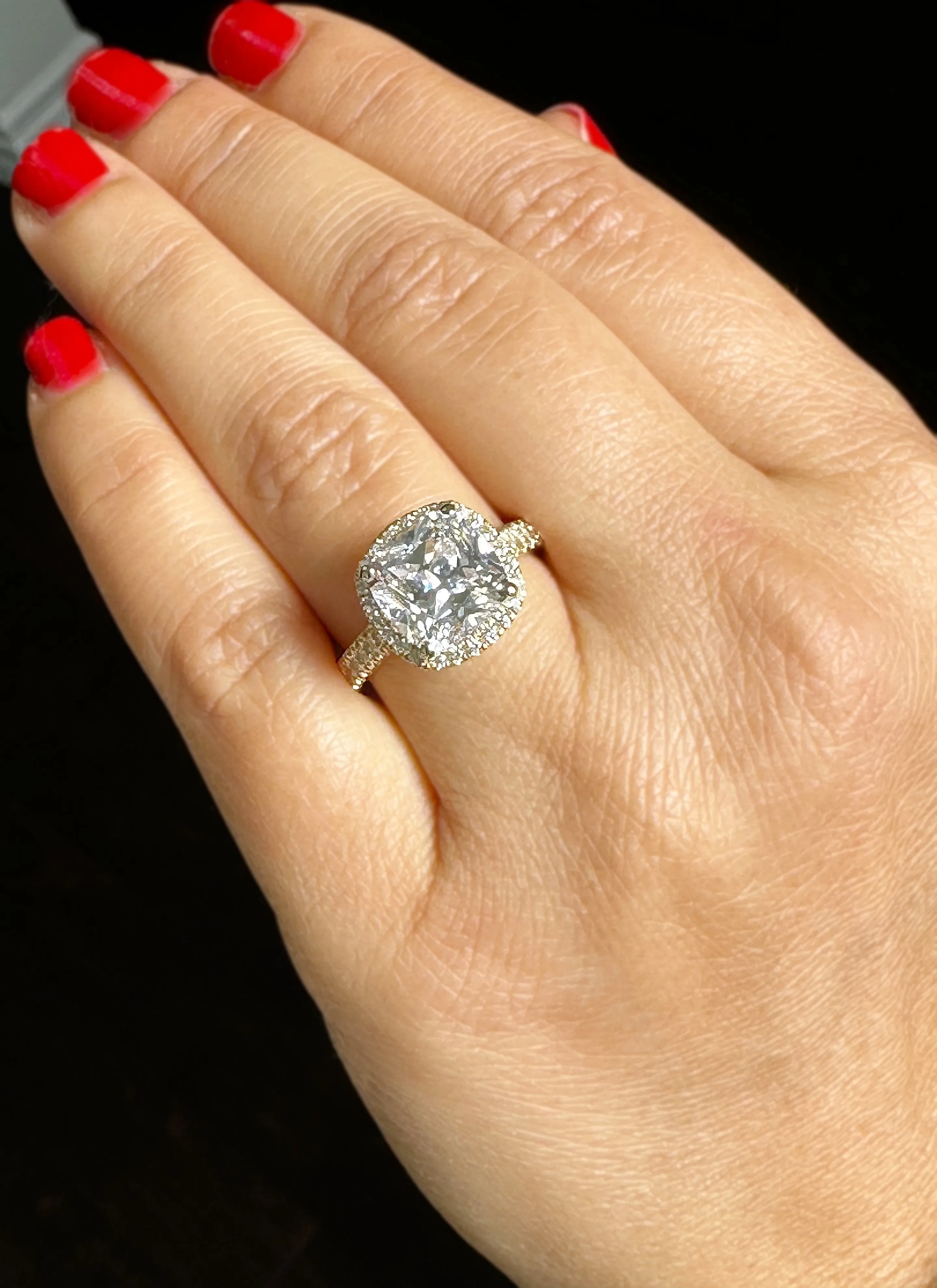 Cushion Cut Moissanite And Round Cut Sides Engagement Ring Set In 14k Solid White Gold Bridal Ring Halo Style Wedding Ring 6.00ctw