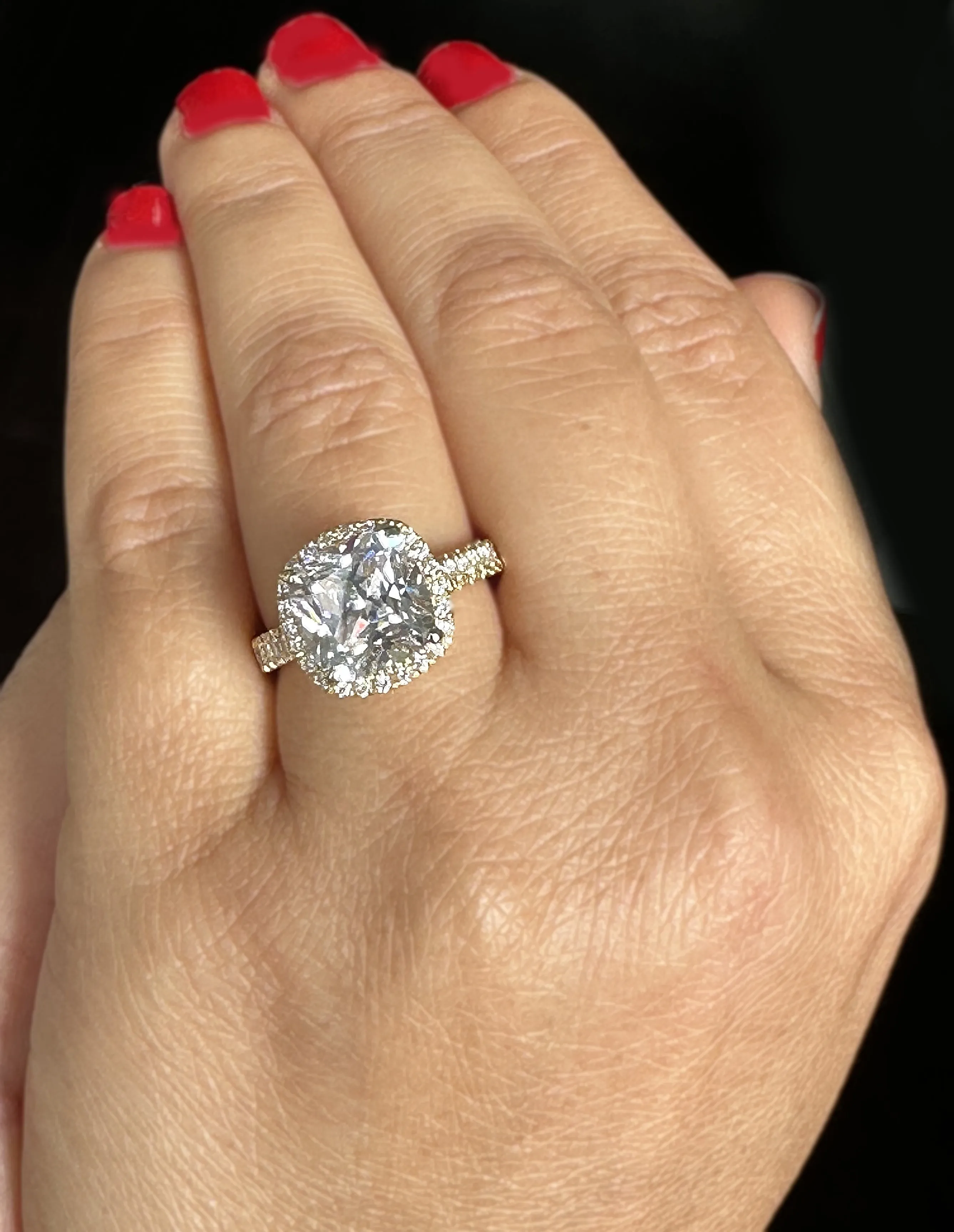 Cushion Cut Moissanite And Round Cut Sides Engagement Ring Set In 14k Solid White Gold Bridal Ring Halo Style Wedding Ring 6.00ctw
