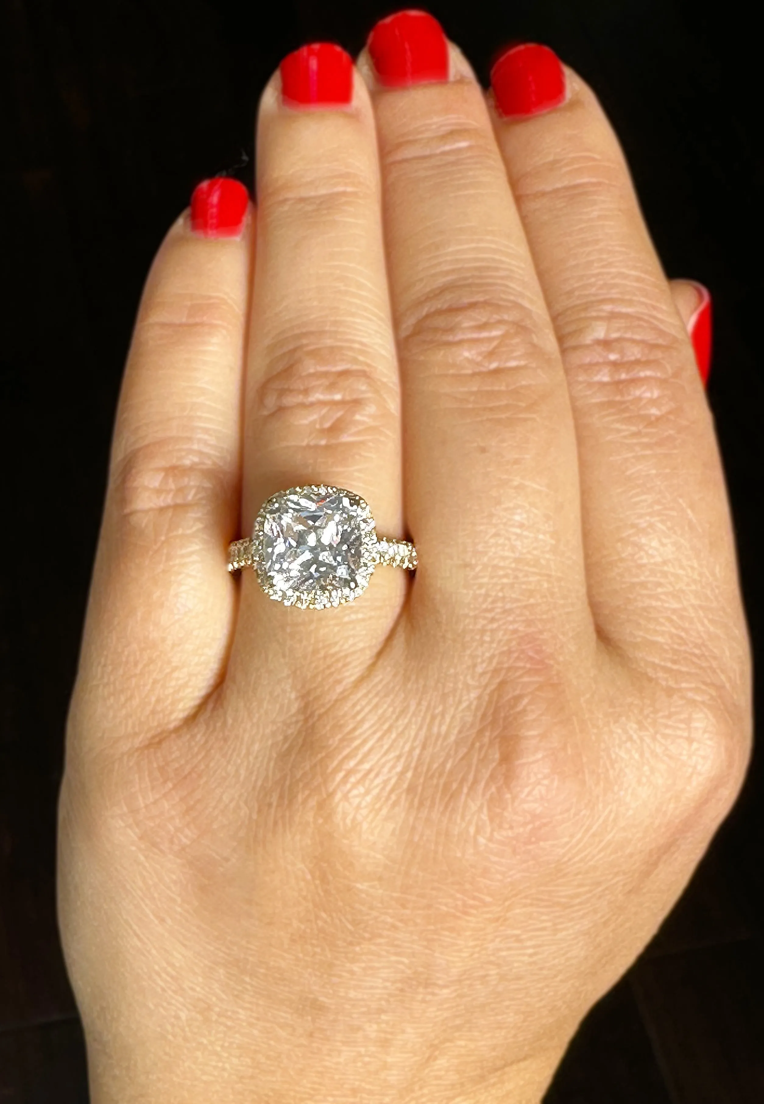 Cushion Cut Moissanite And Round Cut Sides Engagement Ring Set In 14k Solid White Gold Bridal Ring Halo Style Wedding Ring 6.00ctw