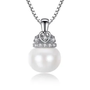 Cute Heart Crown Fresh Water Pearl Pendant Necklace