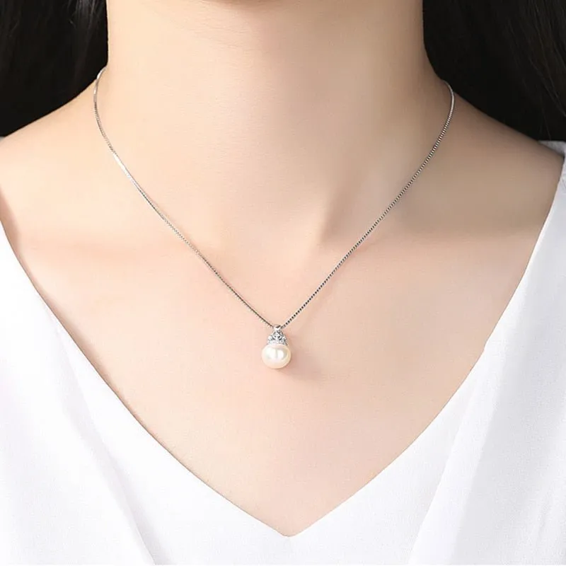 Cute Heart Crown Fresh Water Pearl Pendant Necklace