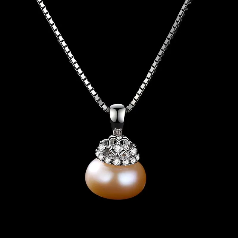 Cute Heart Crown Fresh Water Pearl Pendant Necklace