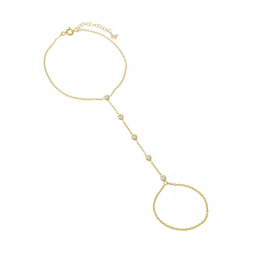 CZ Bezel Heart Hand Chain Bracelet
