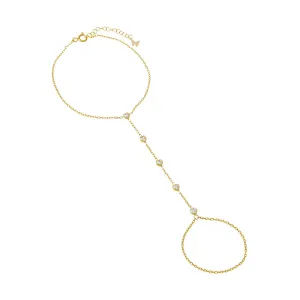 CZ Bezel Heart Hand Chain Bracelet