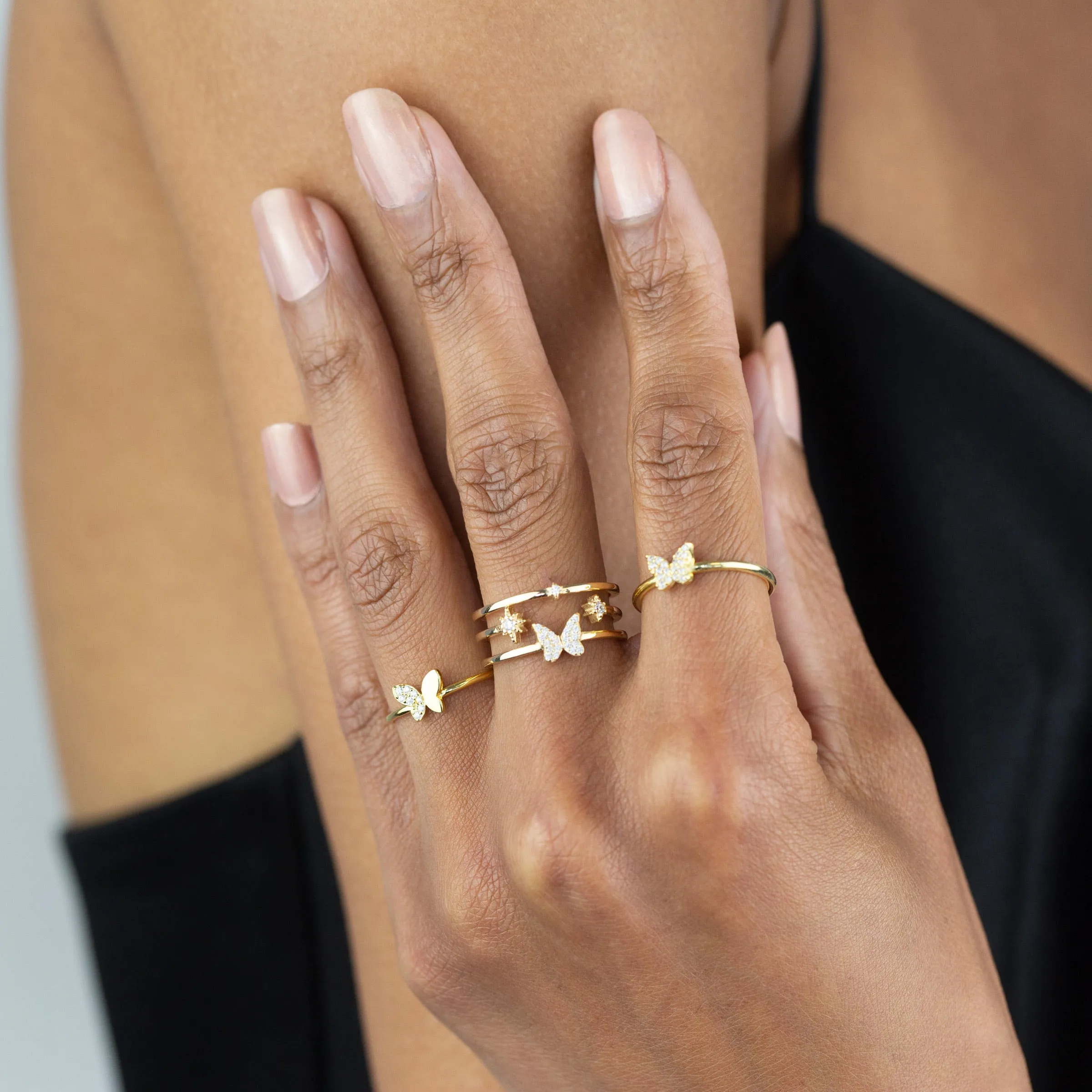 CZ Butterfly Adjustable Ring