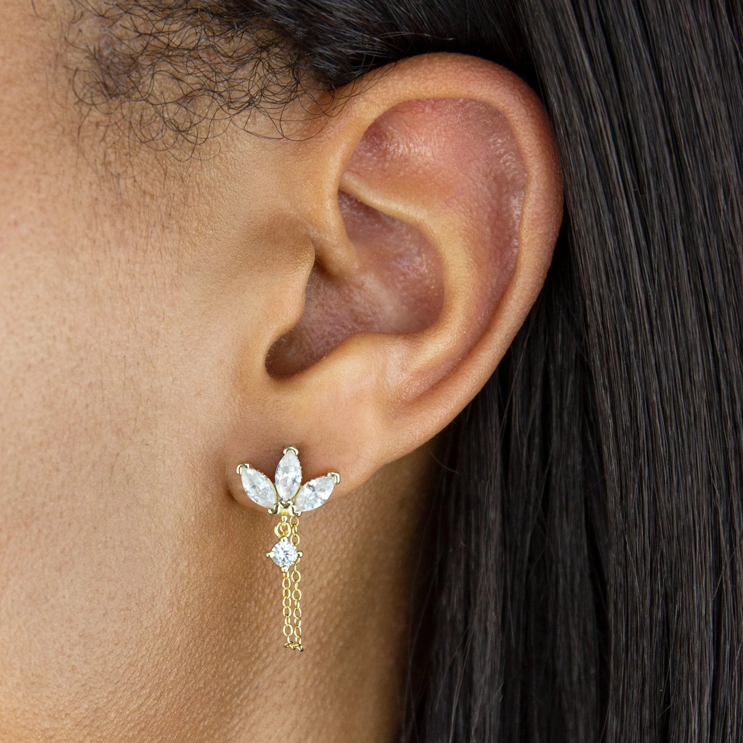 CZ Marquise Chain Stud Earring