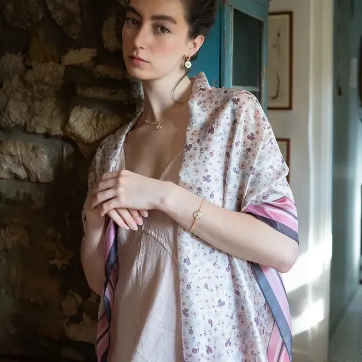 deco bloom silky lightweight cream scarf
