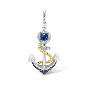 Delicate Anchor with Blue Diamonds Pendant