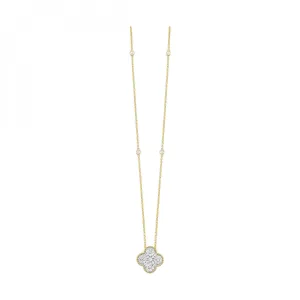 Delicate Yellow Gold Diamond Clover Pendant with Bezel Set Accents, 0.37 cttw