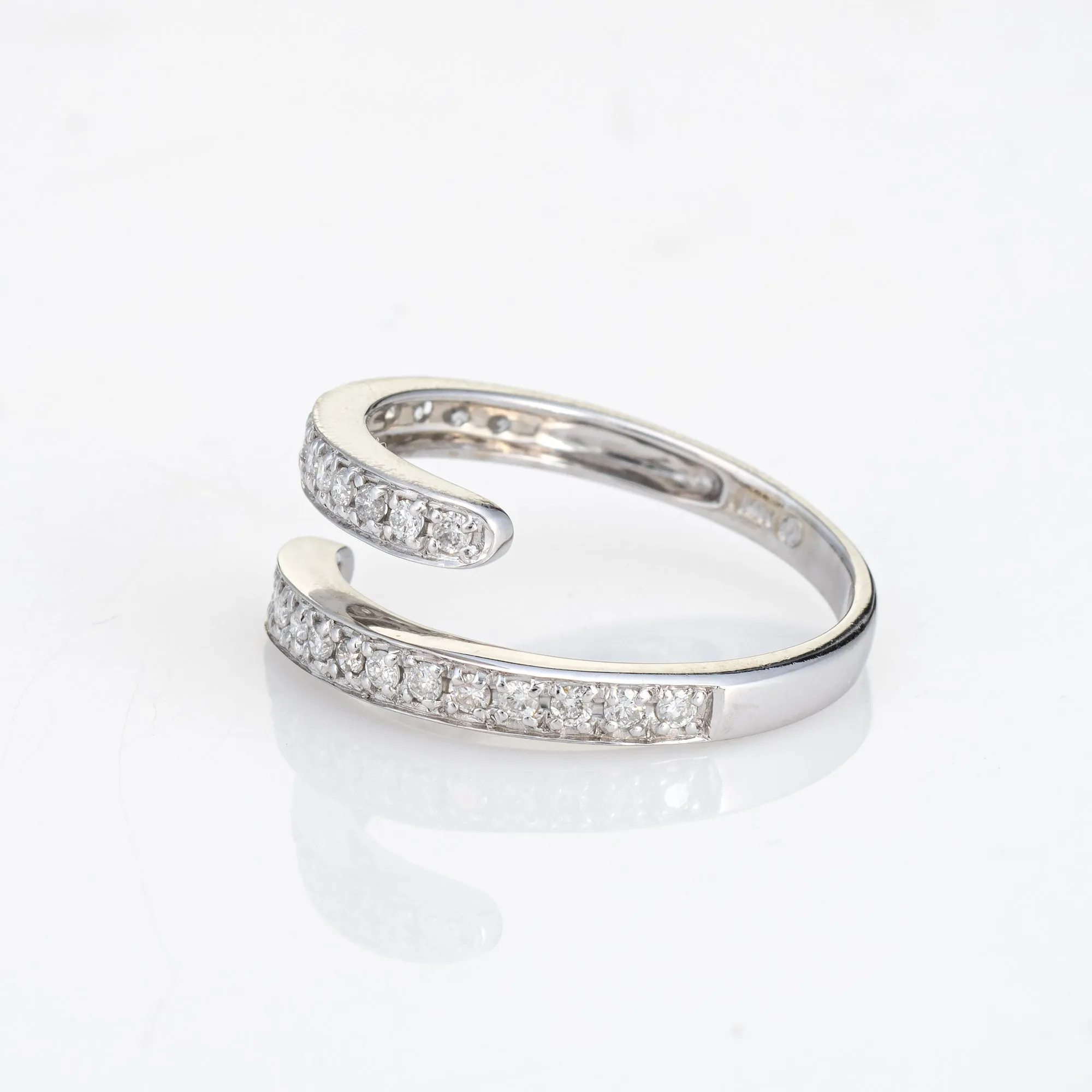 Diamond Bypass Band Sz 8.5 Estate 14k White Gold Ring Fine Jewelry