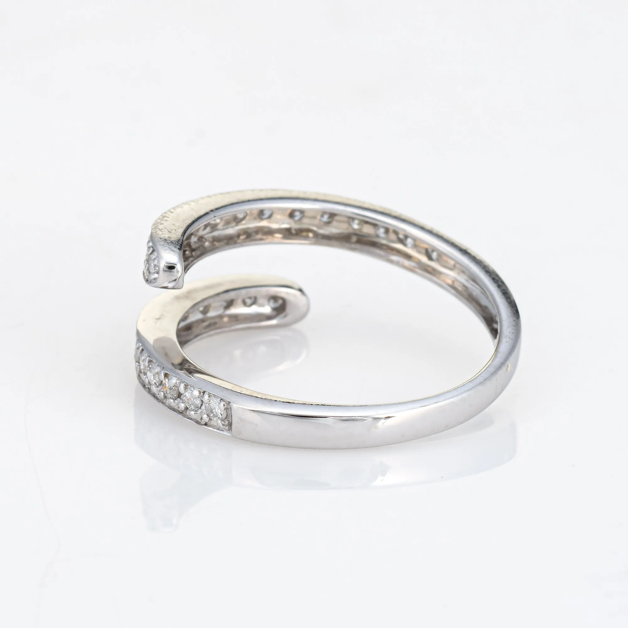 Diamond Bypass Band Sz 8.5 Estate 14k White Gold Ring Fine Jewelry