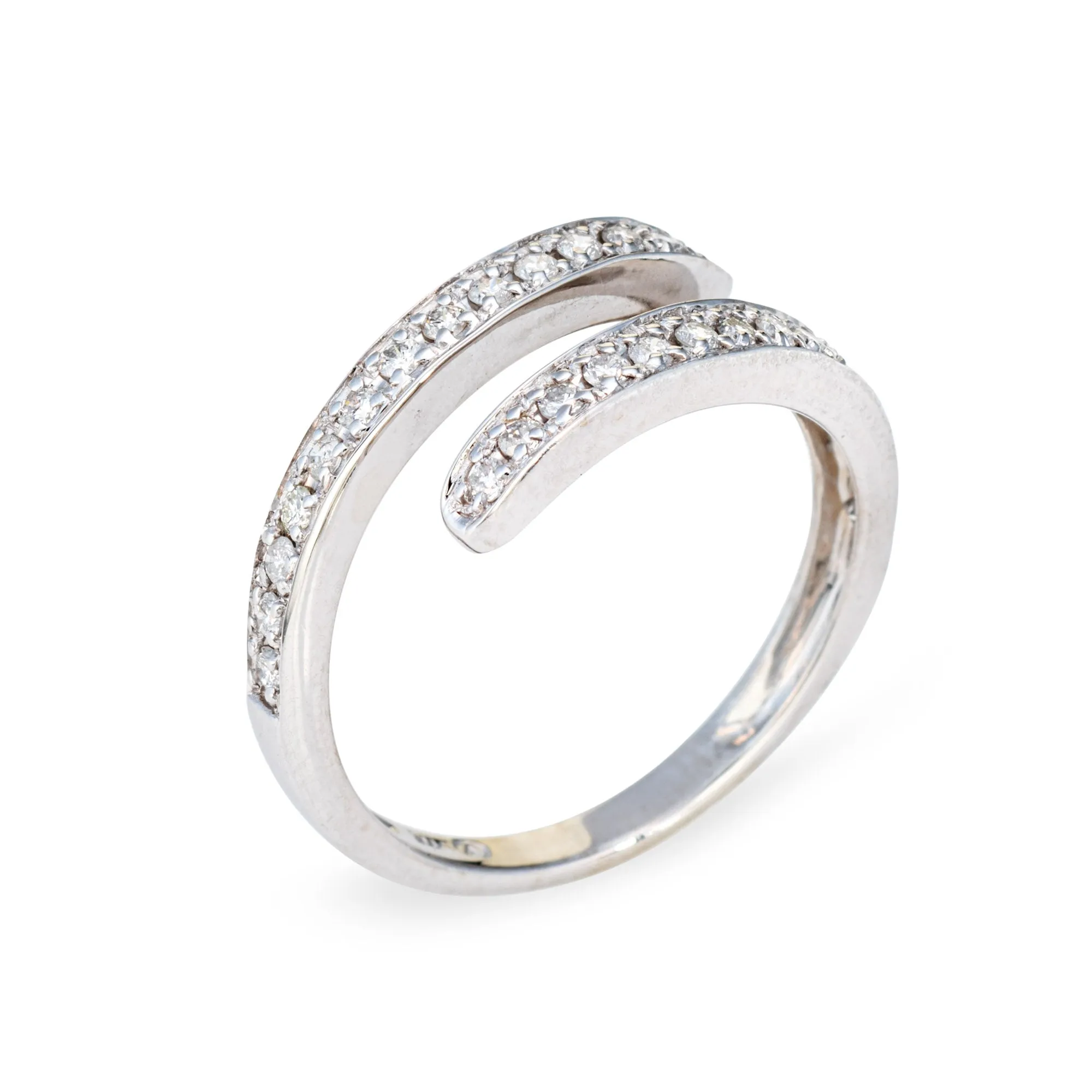 Diamond Bypass Band Sz 8.5 Estate 14k White Gold Ring Fine Jewelry
