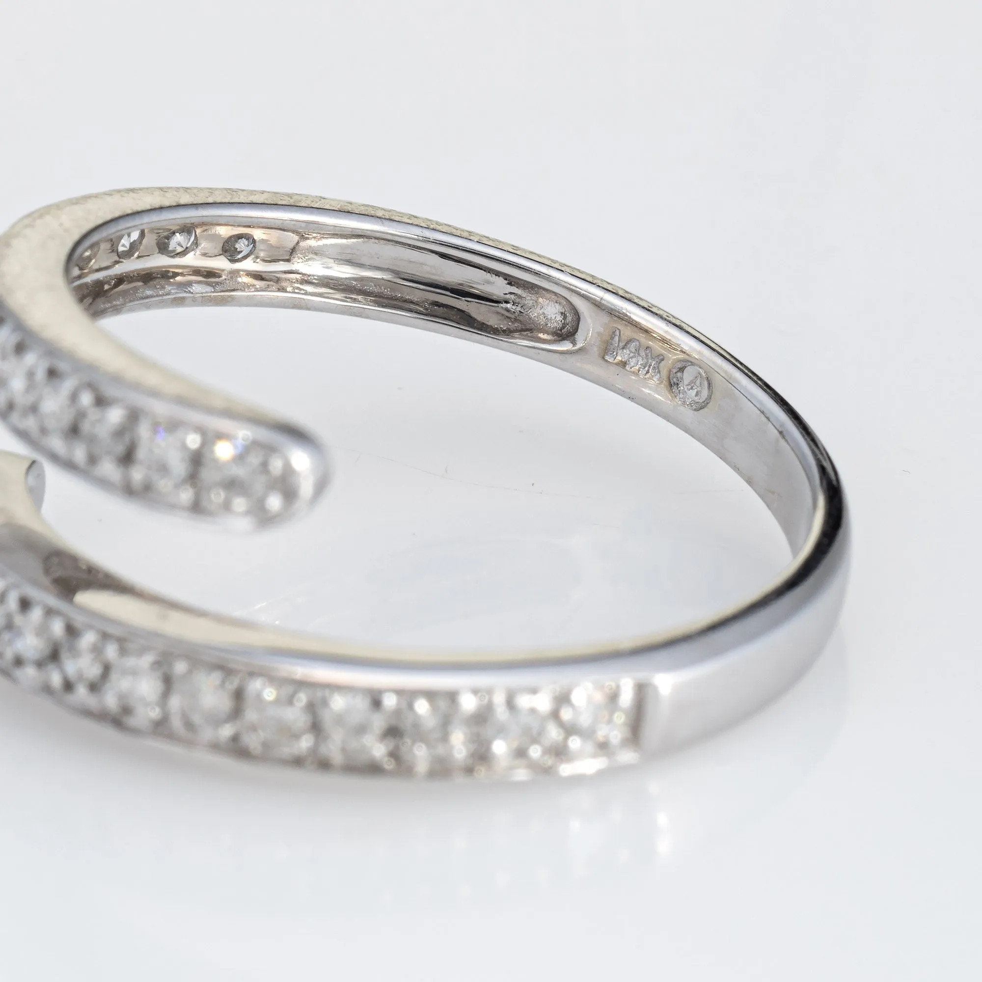 Diamond Bypass Band Sz 8.5 Estate 14k White Gold Ring Fine Jewelry