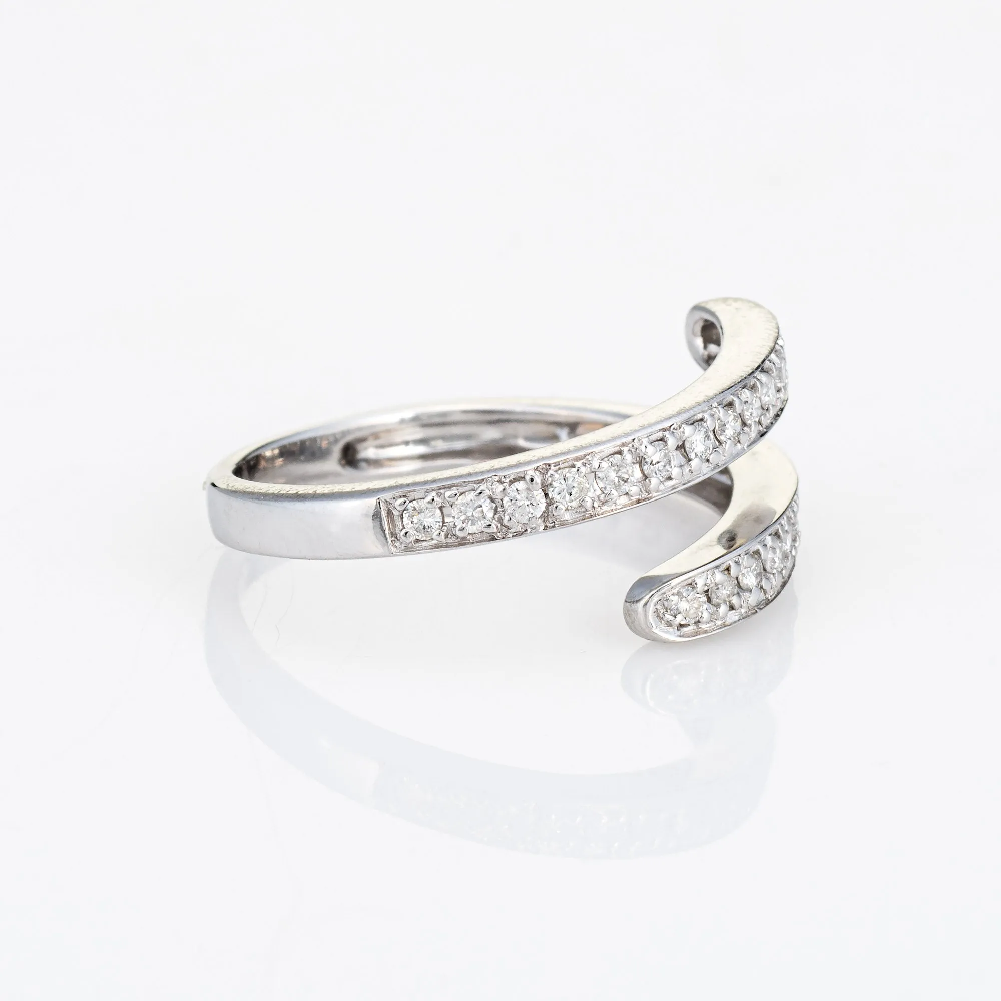 Diamond Bypass Band Sz 8.5 Estate 14k White Gold Ring Fine Jewelry