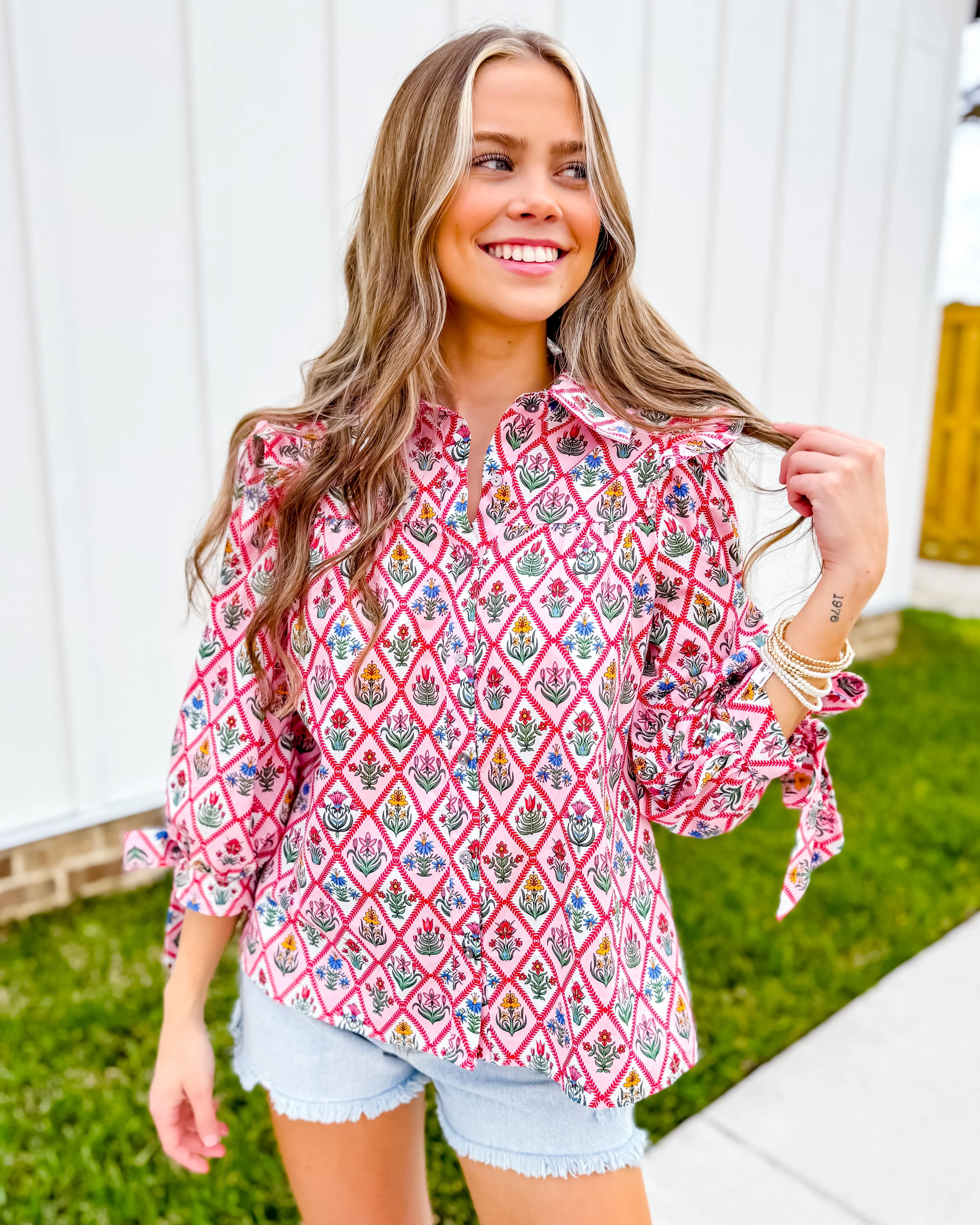 Diamond Pattern Floral Print Top