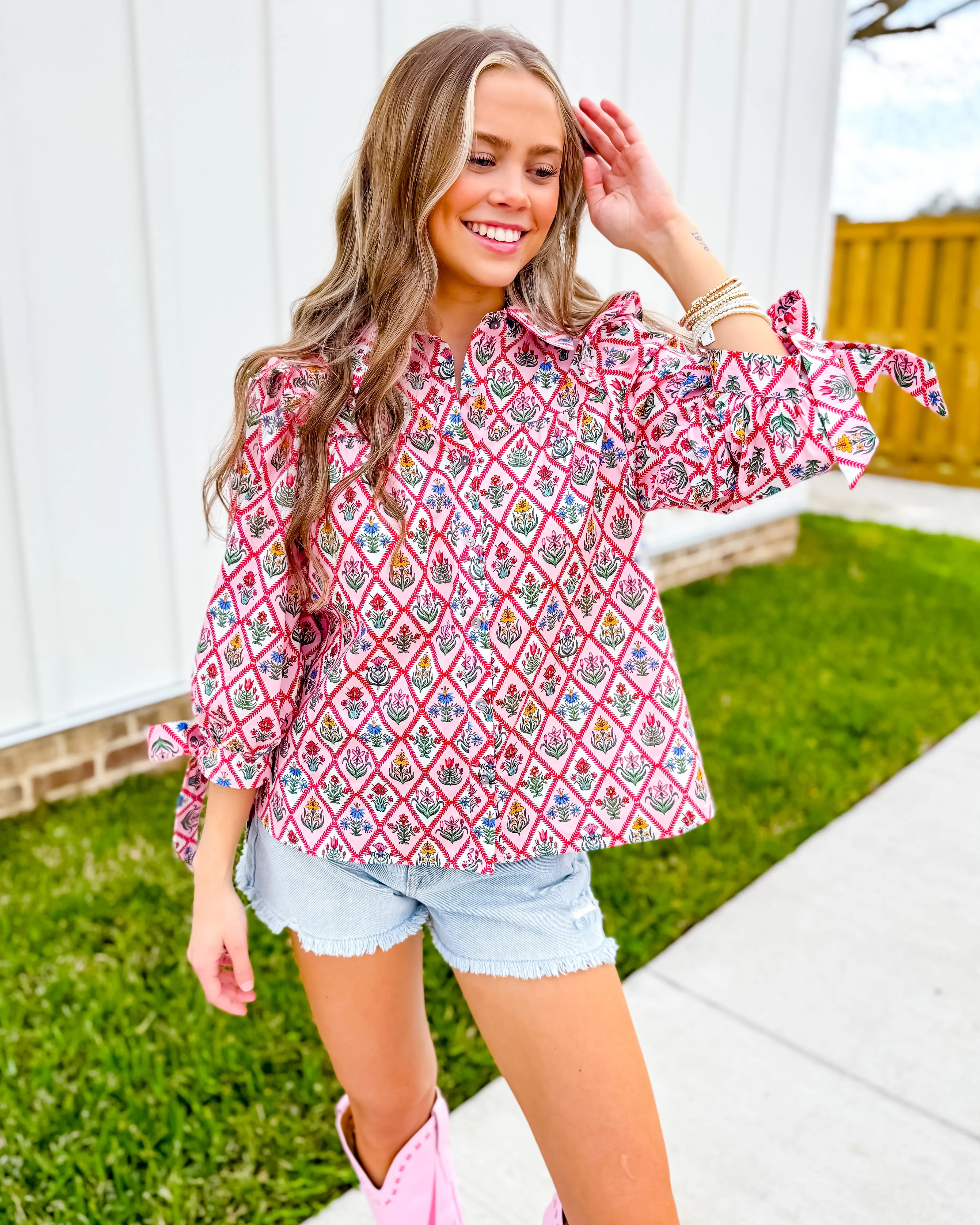 Diamond Pattern Floral Print Top