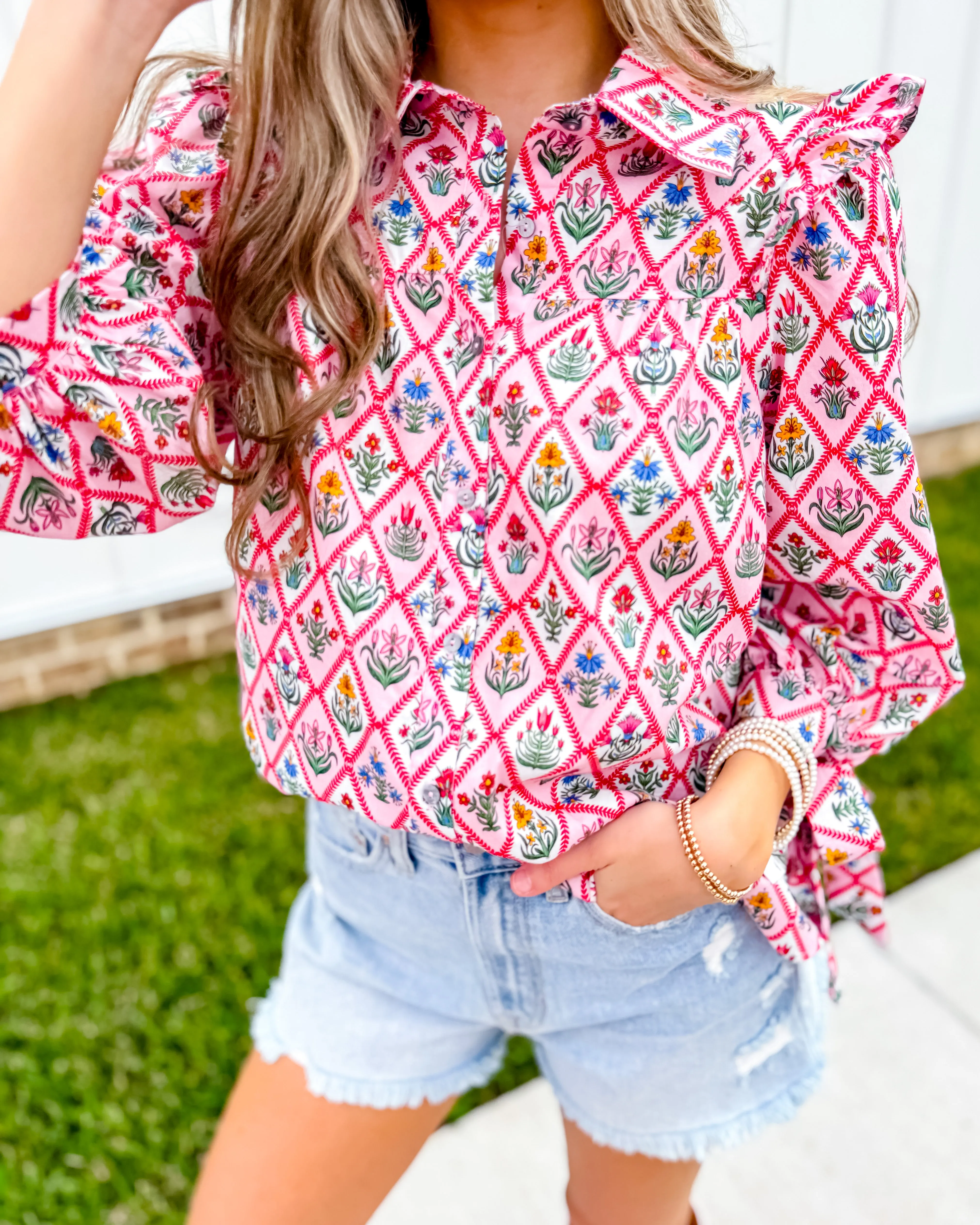Diamond Pattern Floral Print Top