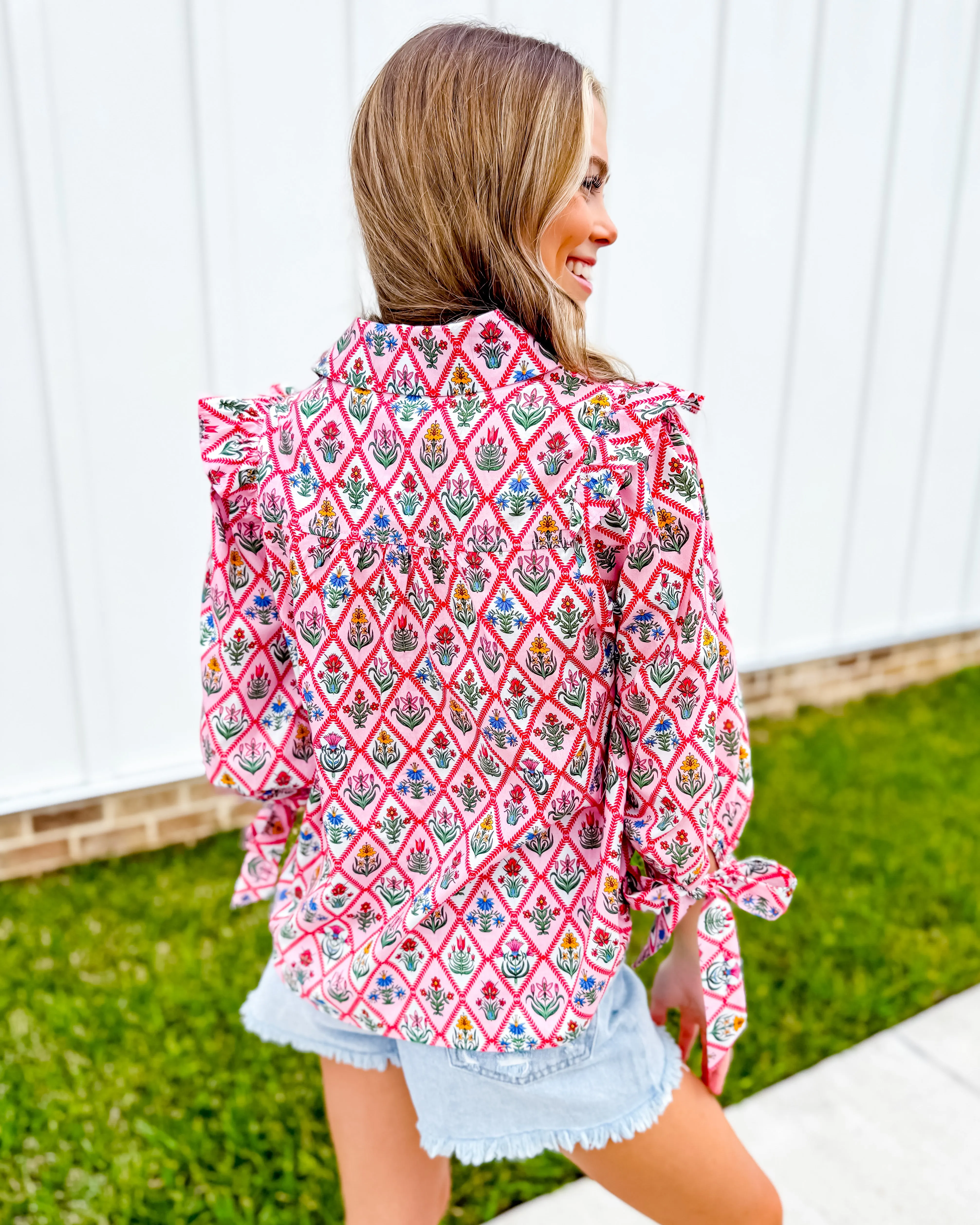 Diamond Pattern Floral Print Top