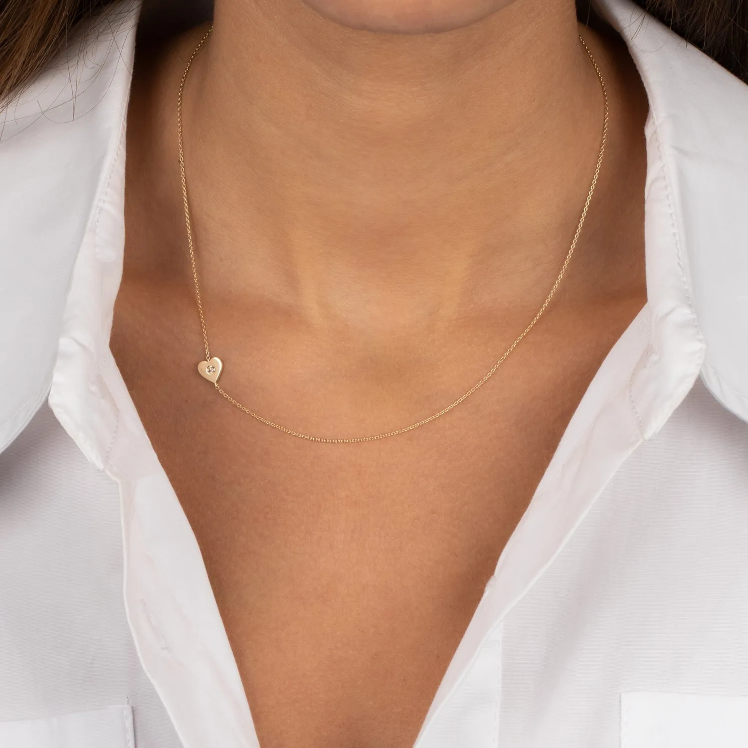 Diamond Sideway Heart Necklace 14K