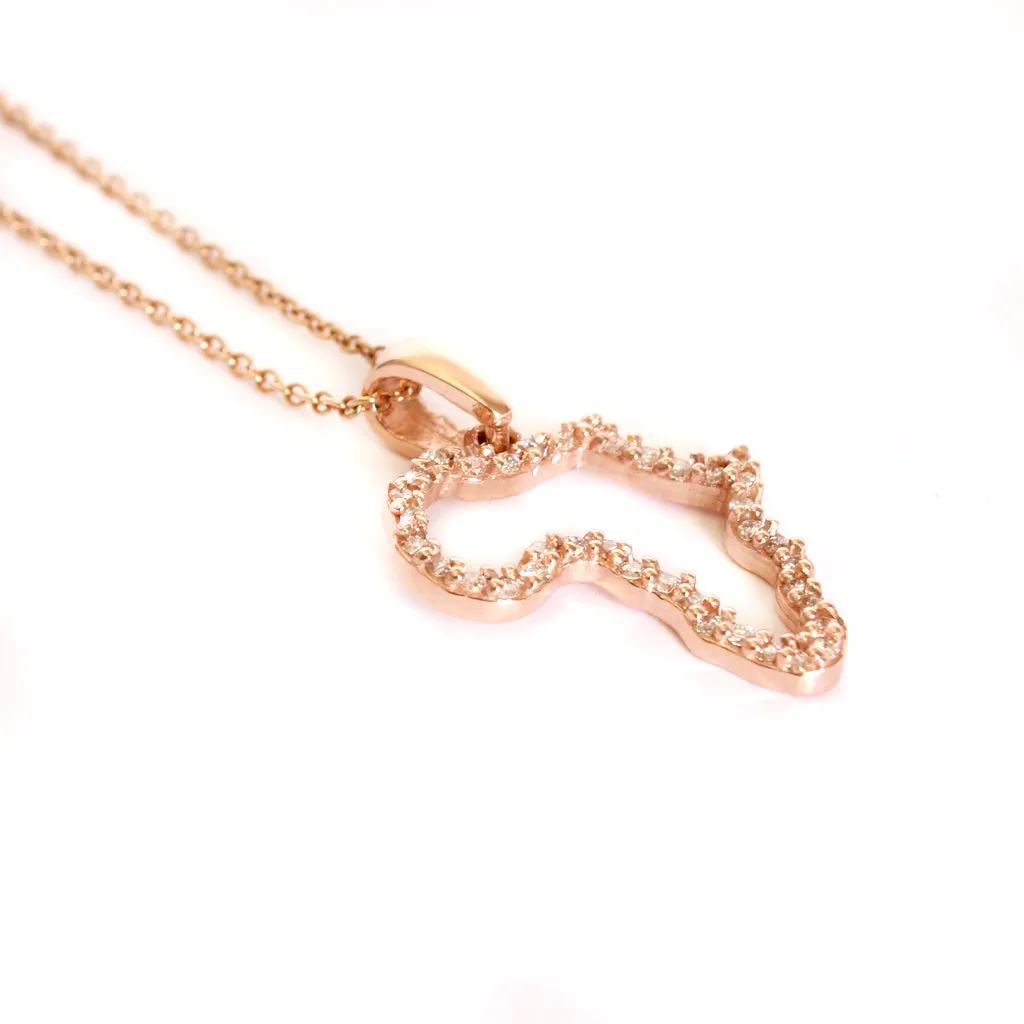 Diamond Studded Africa Rose Gold Pendant