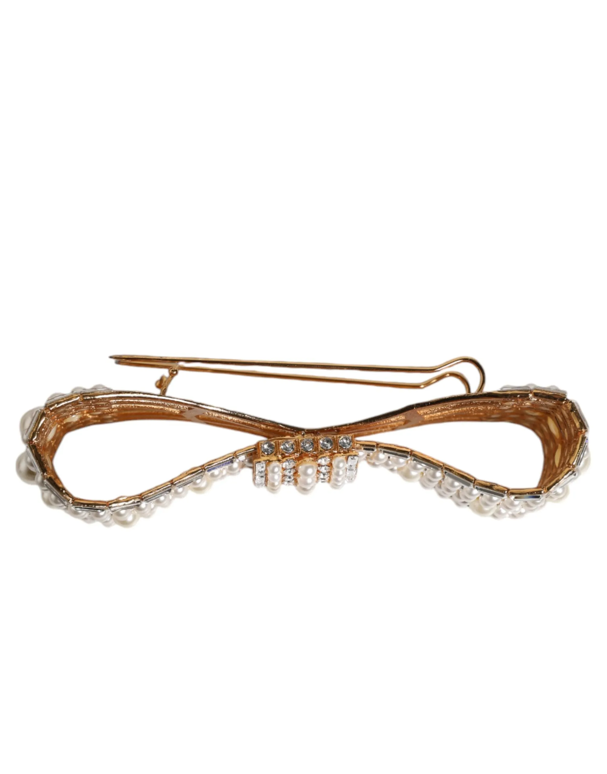 Dolce & Gabbana Gold Tone Brass Bow Crystal Fauxpearl Embellished Brooch