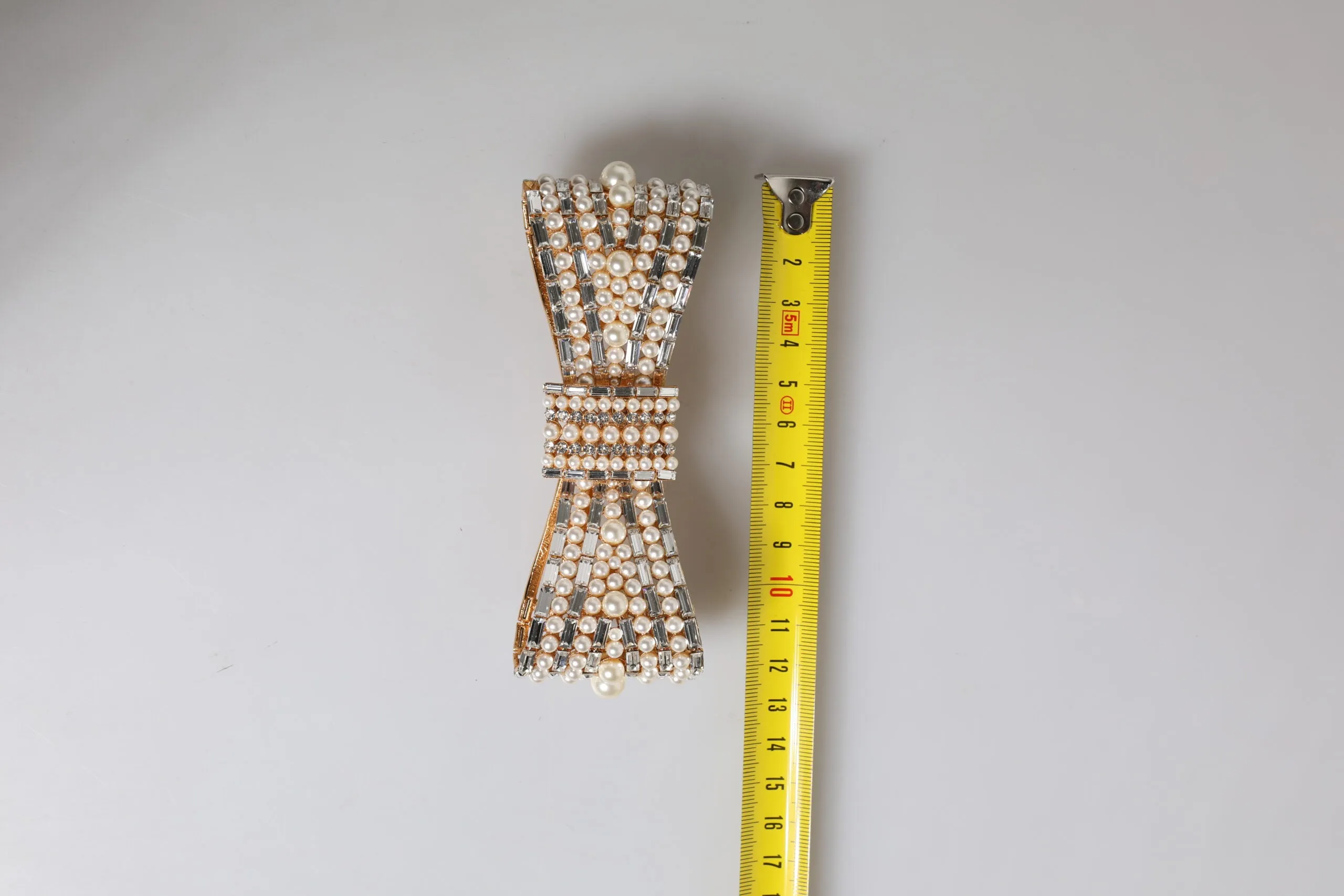 Dolce & Gabbana Gold Tone Brass Bow Crystal Fauxpearl Embellished Brooch