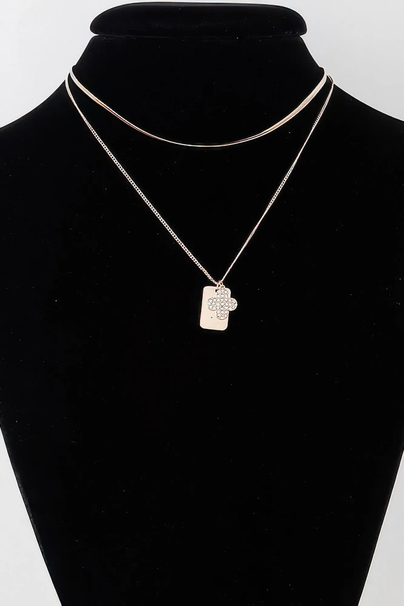 Double Clover Tag Pendant Necklace