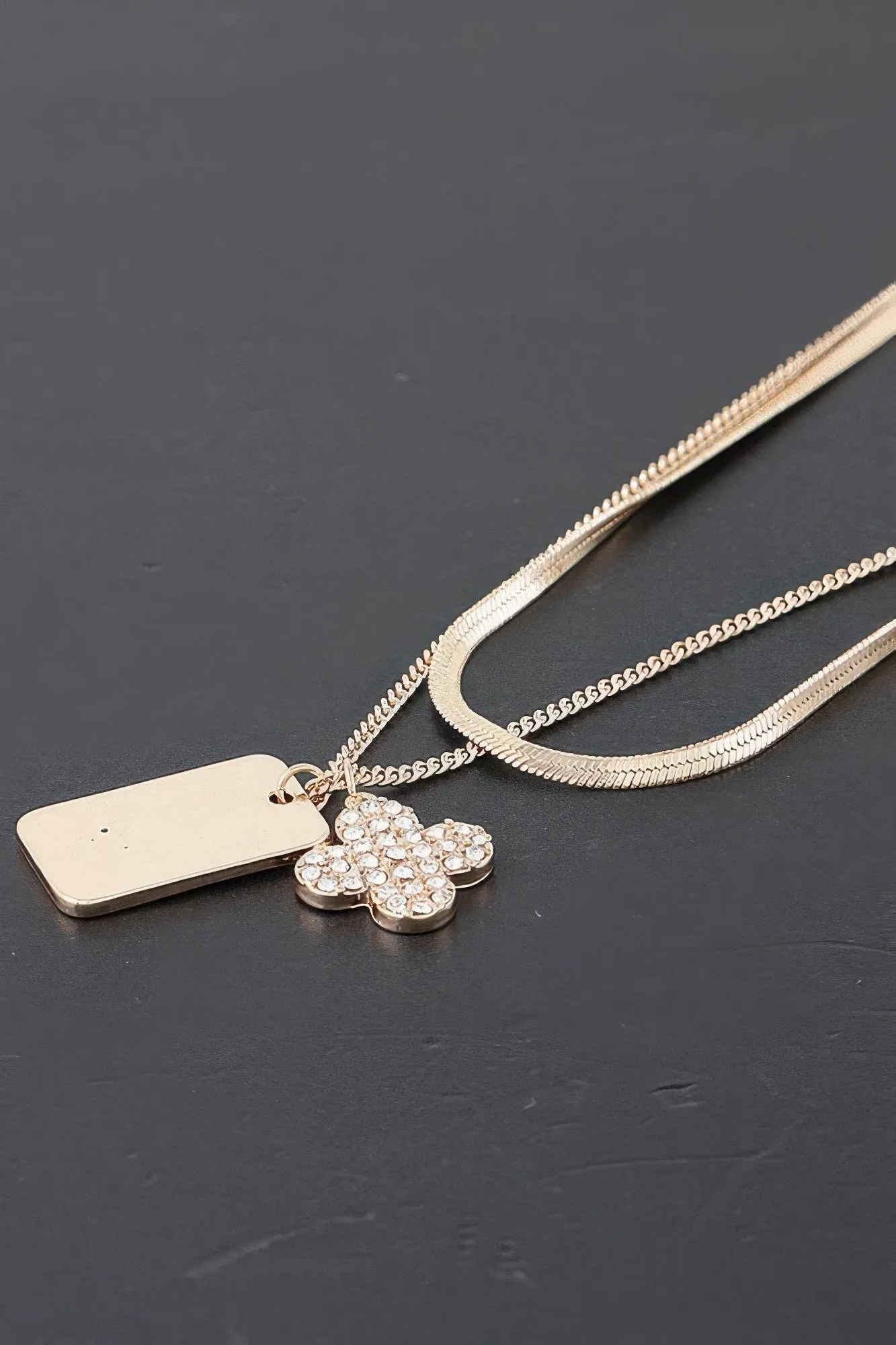 Double Clover Tag Pendant Necklace