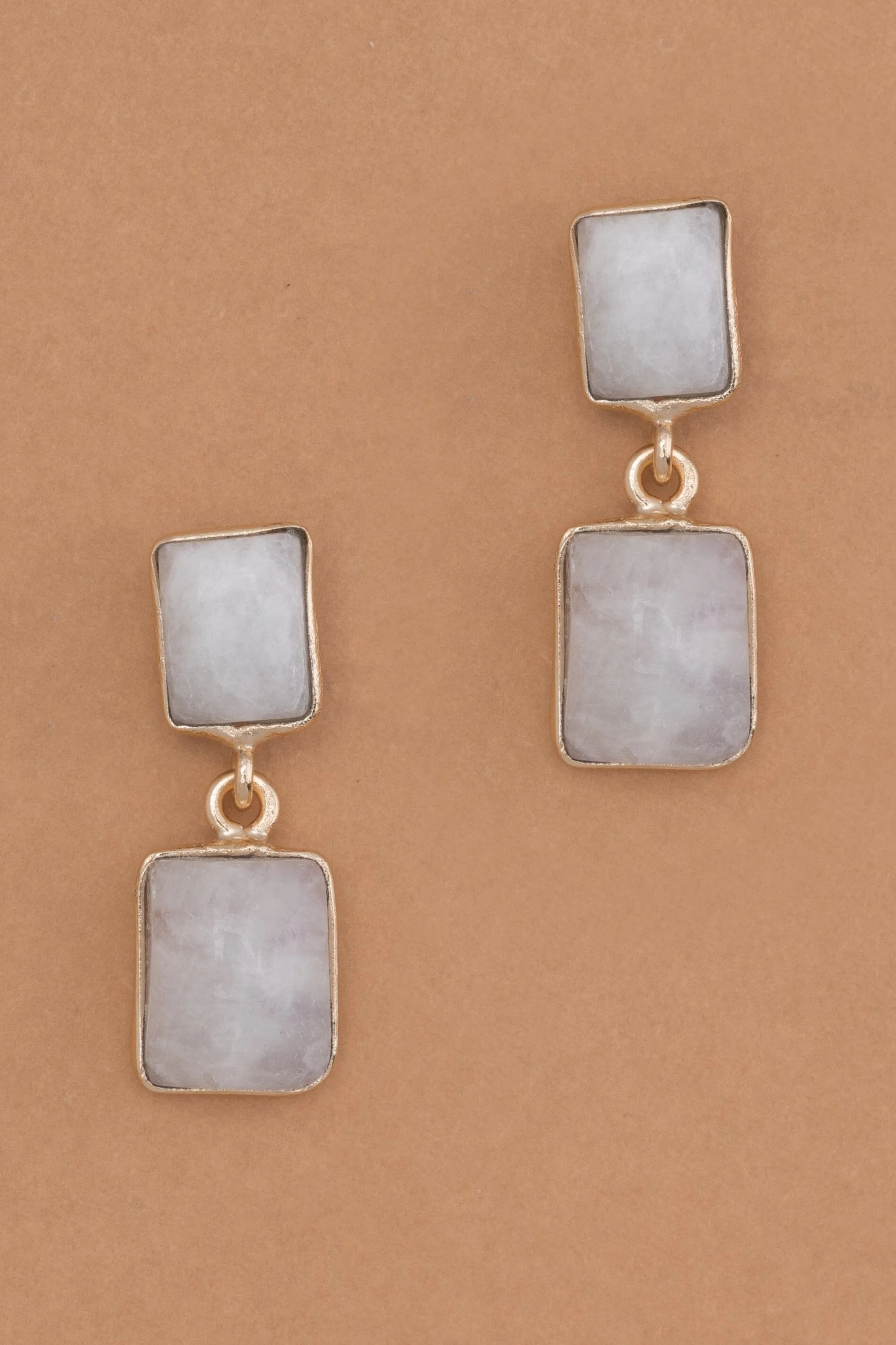 Double Square Moonstone Earrings