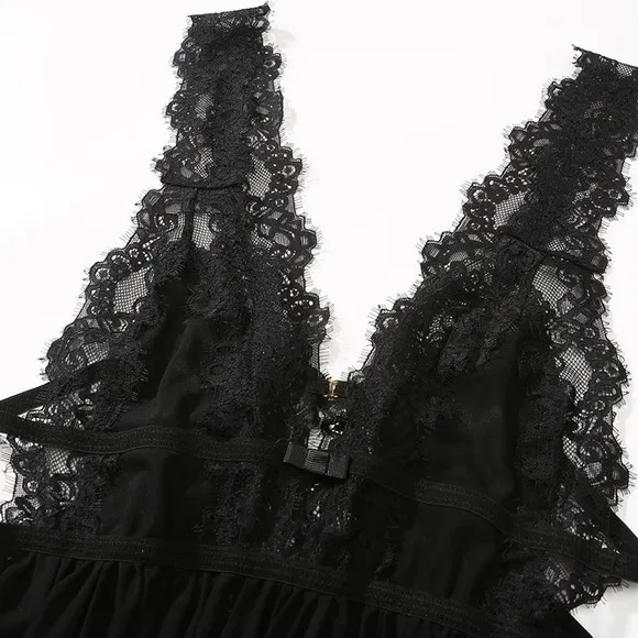Dreamy Black Soft Stretch Lace Mesh Nightie